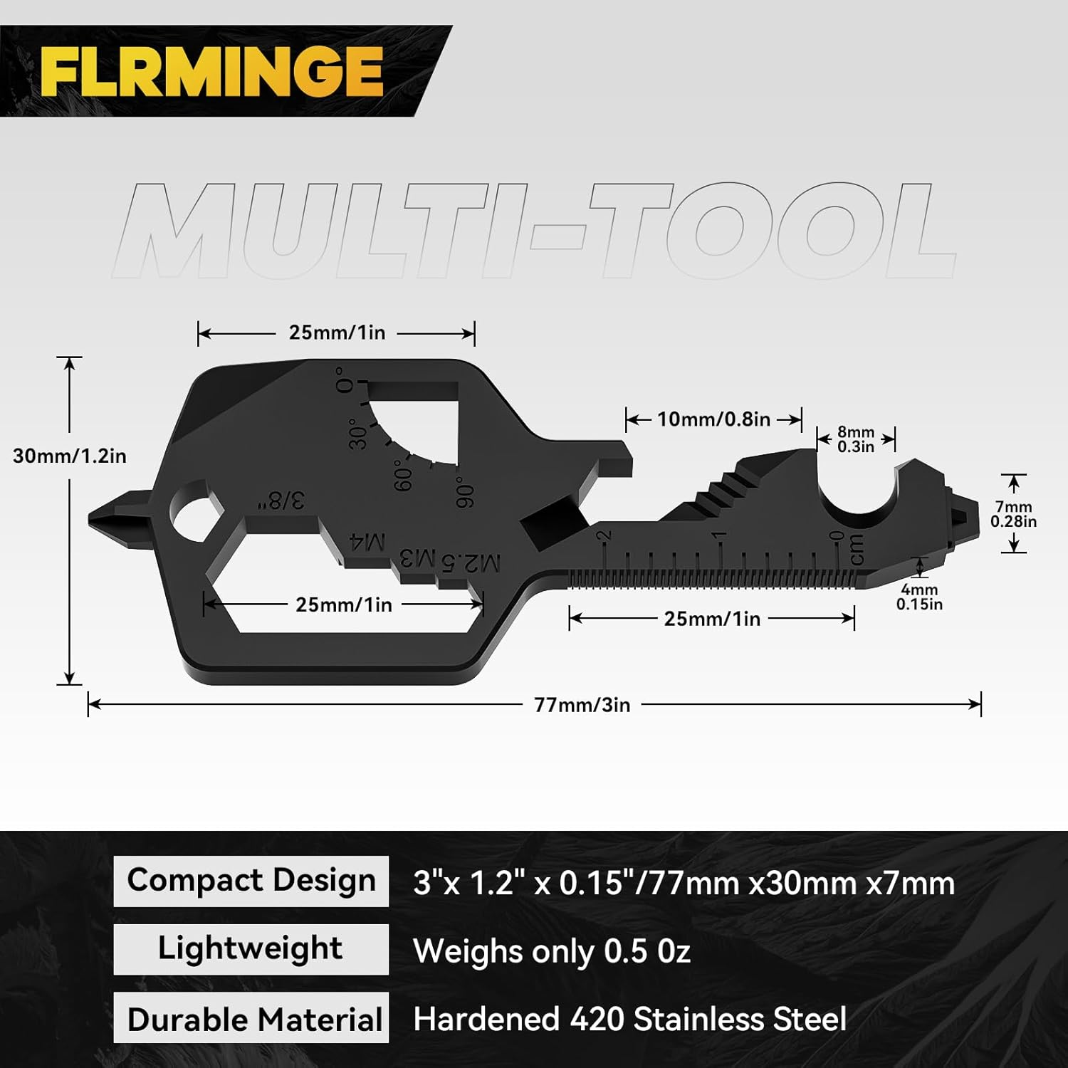 Key Shaped Pocket Multitool 26-In1 Multi Tool, Bottle Opener, Box Opener, Philip and Flat-Head Screwdrivers, 8 Size Hex Wrench, Allen Wrench, Ruler, Protractor, Wire-Stripper (Black) image number 1