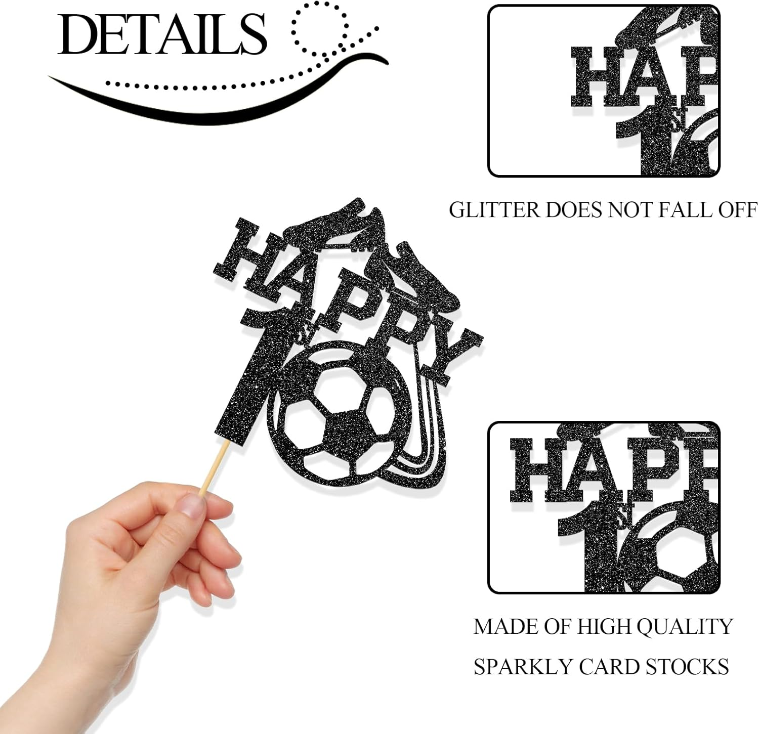 Monmon & Craft Soccer 1St Birthday Cake Topper/Sport Theme Soccer Ball Baby Shower Cake Docer/Soccer Player Boy 1St Birthday Party Decorations - Black Glitter