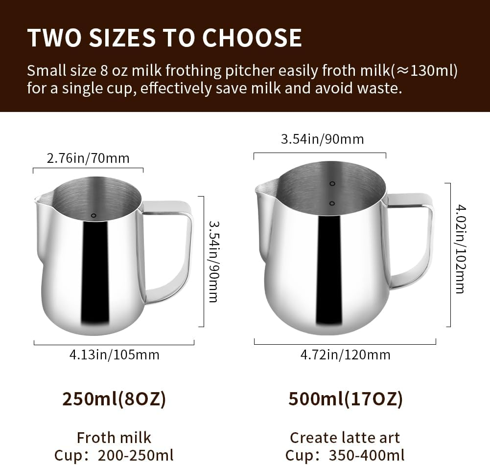 Watchget Milk Frothing Pitcher 500Ml/17Oz Stainless Steel Espresso Steaming Pitcher Milk Coffee Cappuccino Latte Art Barista Steam Pitcher Milk Frothing Jug image number 6