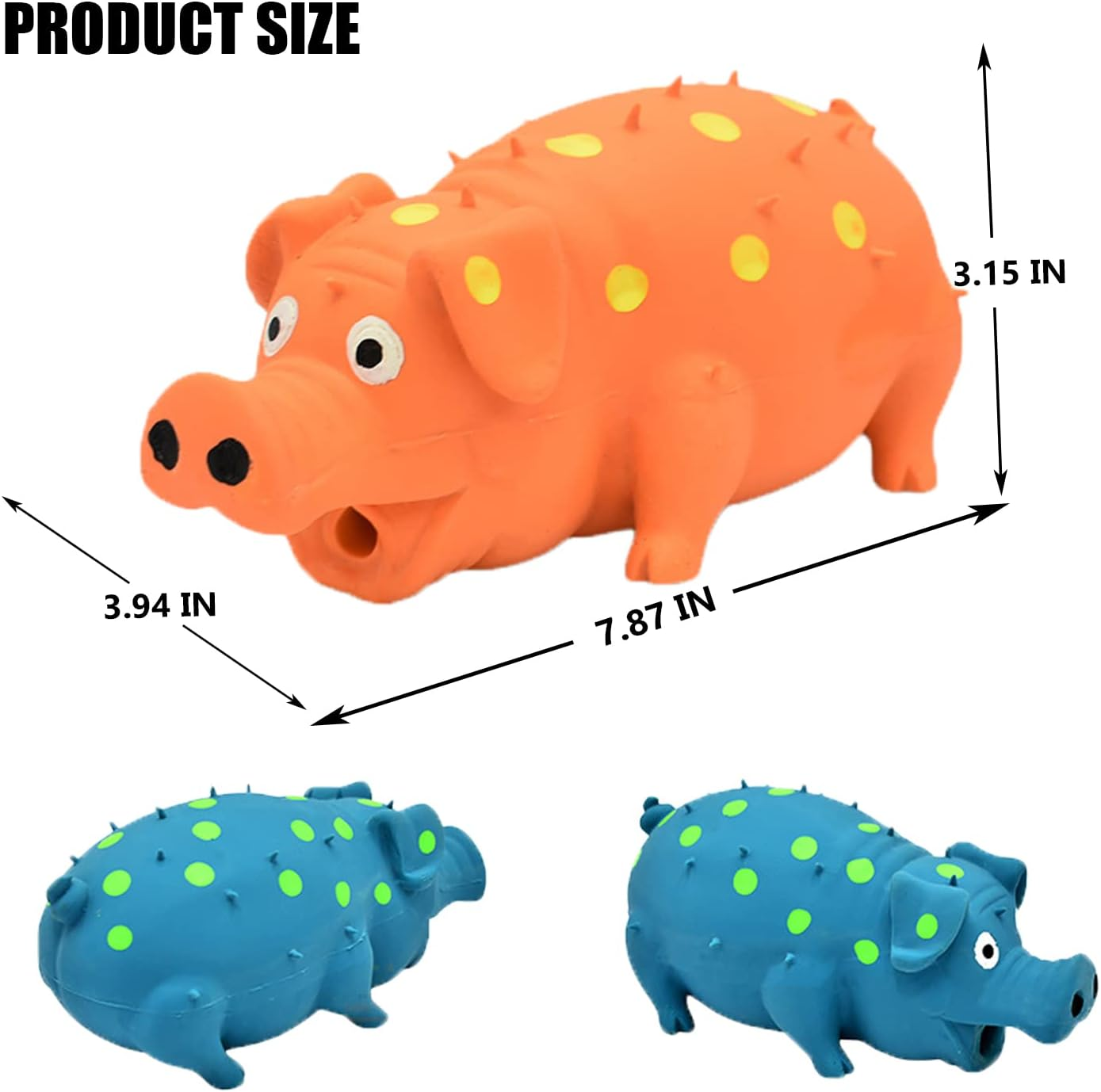 Pig Squeaky Dog Toy, 2 PCS Interactive Rubber Chew Toy - Durable Latex Spot Grunting Toys That Oink for Small Medium Large Dogs (Orange, Blue) image number 4
