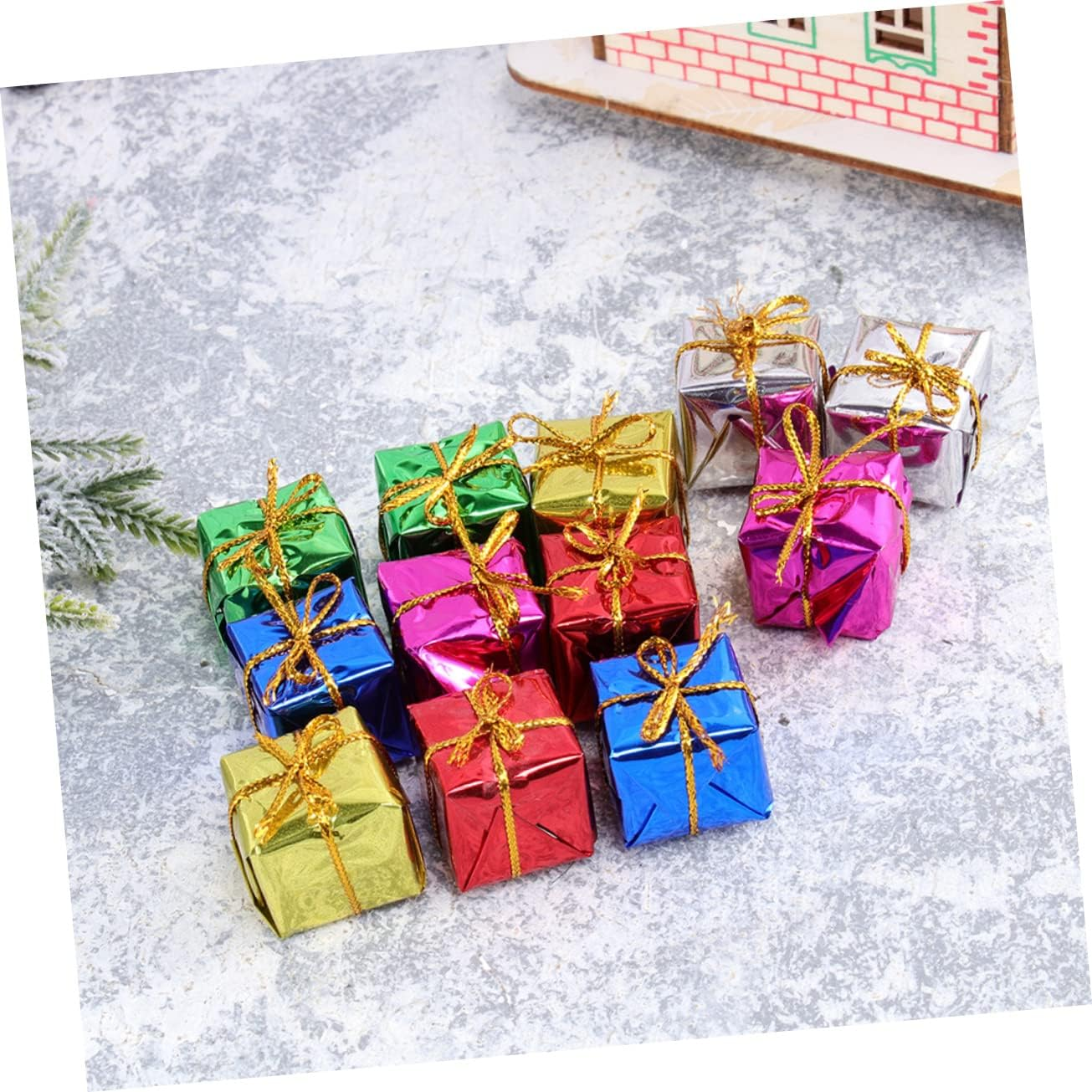 120Pcs Mini Christmas Box Hanging Decorations Holographic Foil Wrapped Ornaments Multicolour Xmas Tree Pendants Small Foam Boxes for Wall and Table Decor Color image number 4
