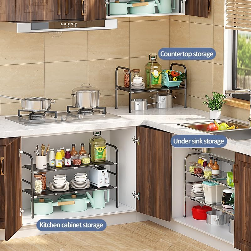 Kitchen Organisers, 1 Tier Kitchen Storage Shelf,Under Sink Organizer,Spice Rack, Expandable under Counter Storage Organizer under Sink Storage for Kitchen Bathroom (1 Tier) image number 3