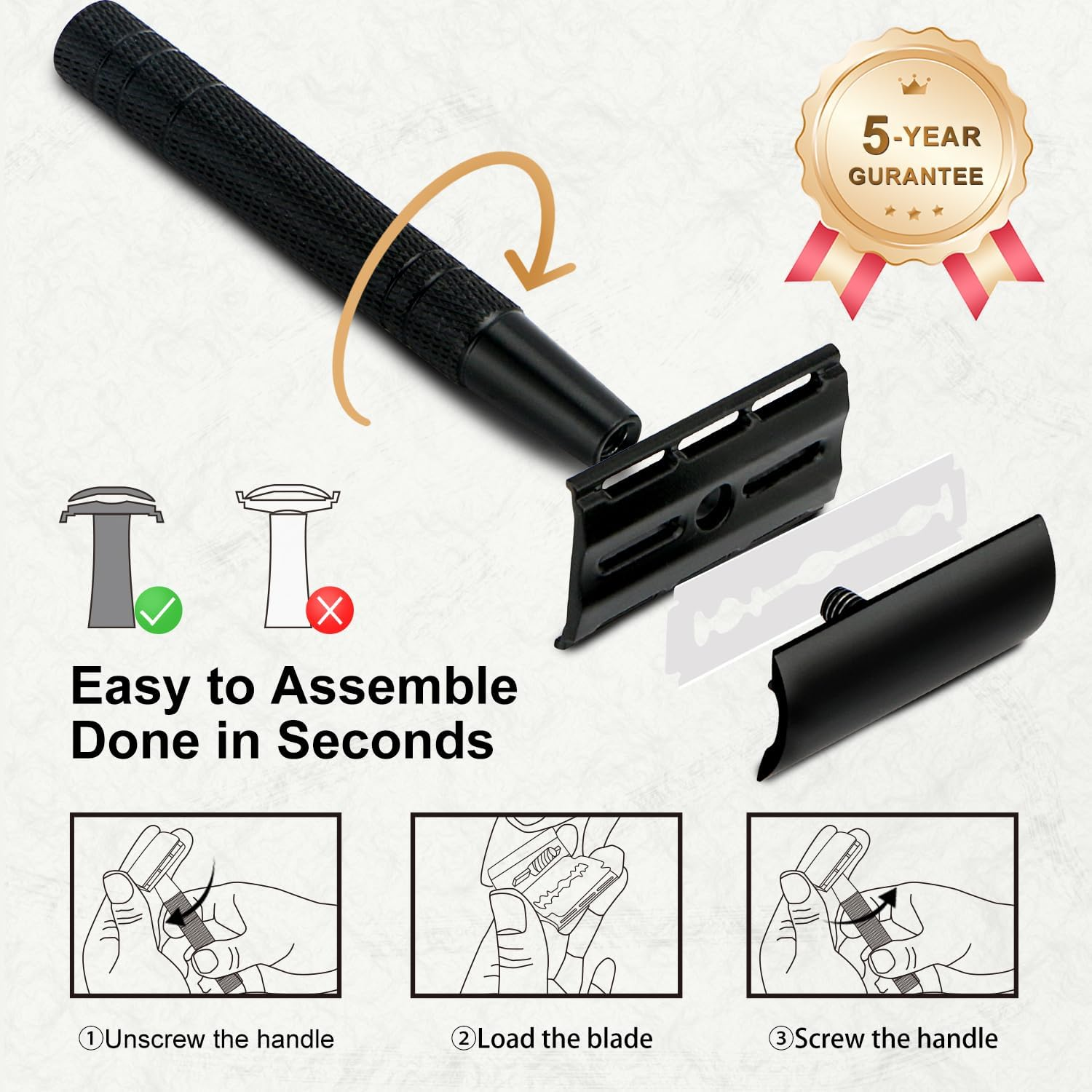 BULIMICA Matte Black Double Edge Safety Razor for Men, with 10 Platinum Coated Double Edge Safety Blade Razor, Reusable Travel Essentials Women Razor image number 3