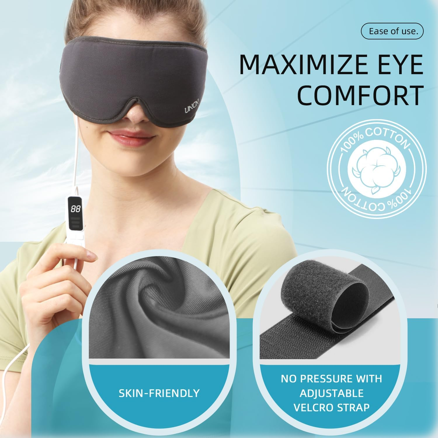 UNCN USB Heated Eye Mask for Dry Eye Syndrome, Dark Circles, Blepharitis, Electric Warm Therapy for Eye Fatigue, Stye Eye, Chalazion, USB 3D Warm Eye Compress Mask image number 2