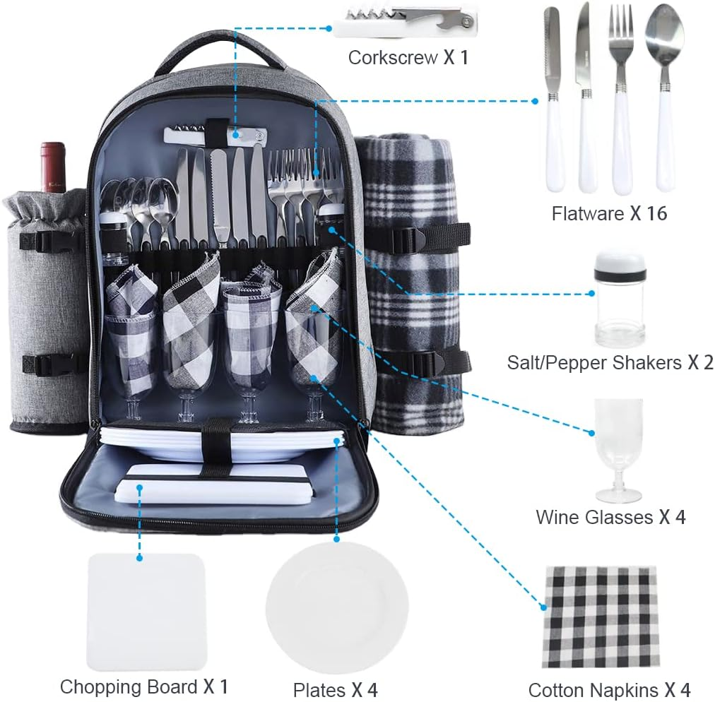 Insulated Picnic Backpack for 4 Person Bag with Cooler Compartment, Blanket and Stainless Steel Cutlery Set for Couple, Lovers and Friends image number 1