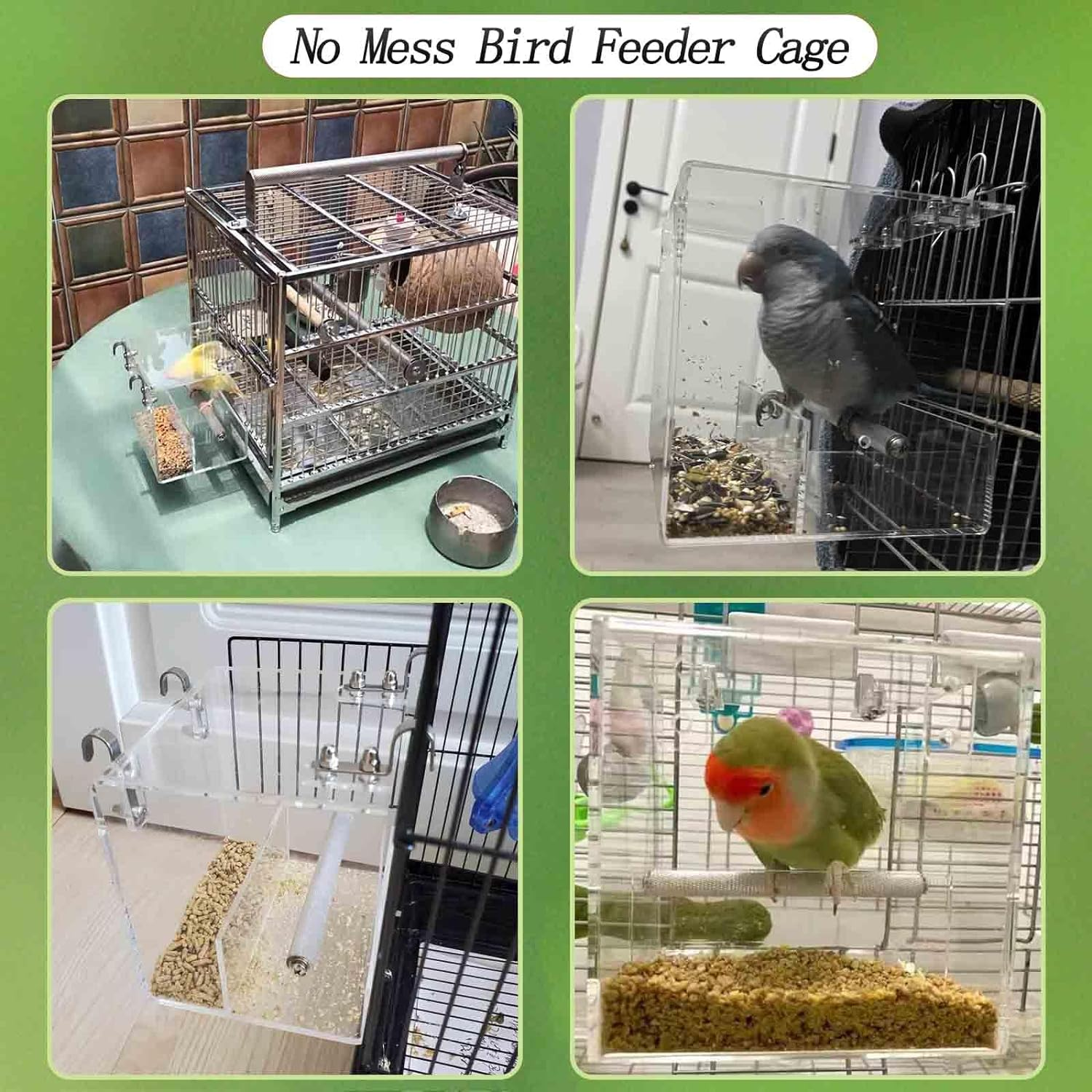 Automatic Acrylic Bird Feeder for Cage, No Mess - Small Bird Parrots, Canary, Parakeet, Budgerigar, Crested Myna, Cockatiel (XL) image number 2
