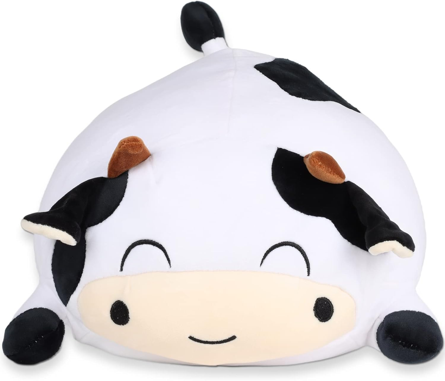 Cow Stuffed Animals Plush Throw Pillow, 13.7" Cute Super Soft Plushies Body Pillow, Kawaii Squishy Cow Plush Toy for Kids Children Xmas Birthday Gifts (Smiling Eyes) image number 1