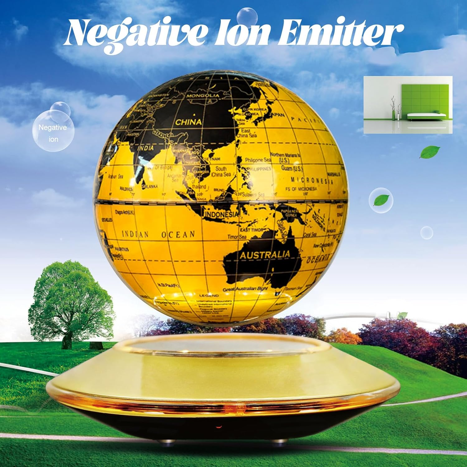 Levitating Globe, 6" Levitating World Map Desk Lamp with Rotating LED Night Light, for Home Office Decor & Educational Gift (Modern Room Lighting) (Golden (White Light))