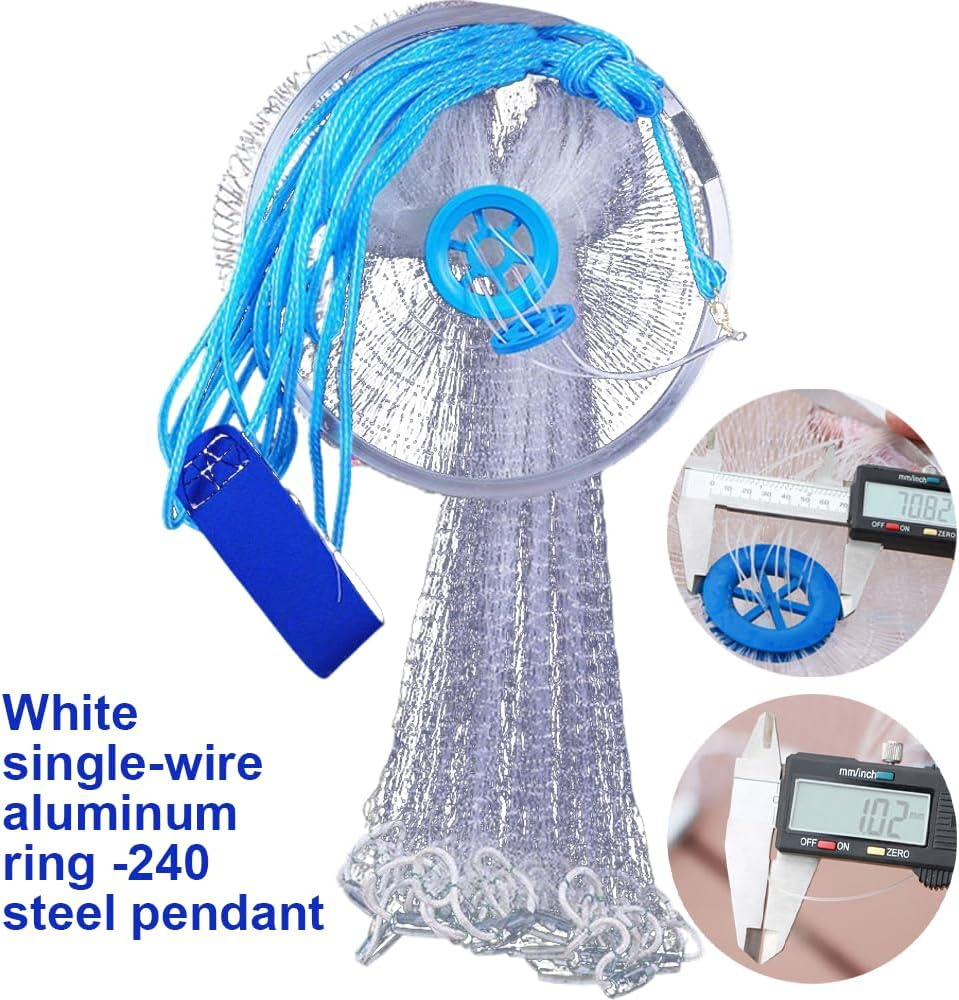 Saltwater Fishing Cast Net, Saltwater Casting Nets, Easy Throw Monofilament Line with Steel Chain Sinker, Fishing Cast Net with Flying Disc, Quick Throw Mesh for Bait Trap Fish image number 2