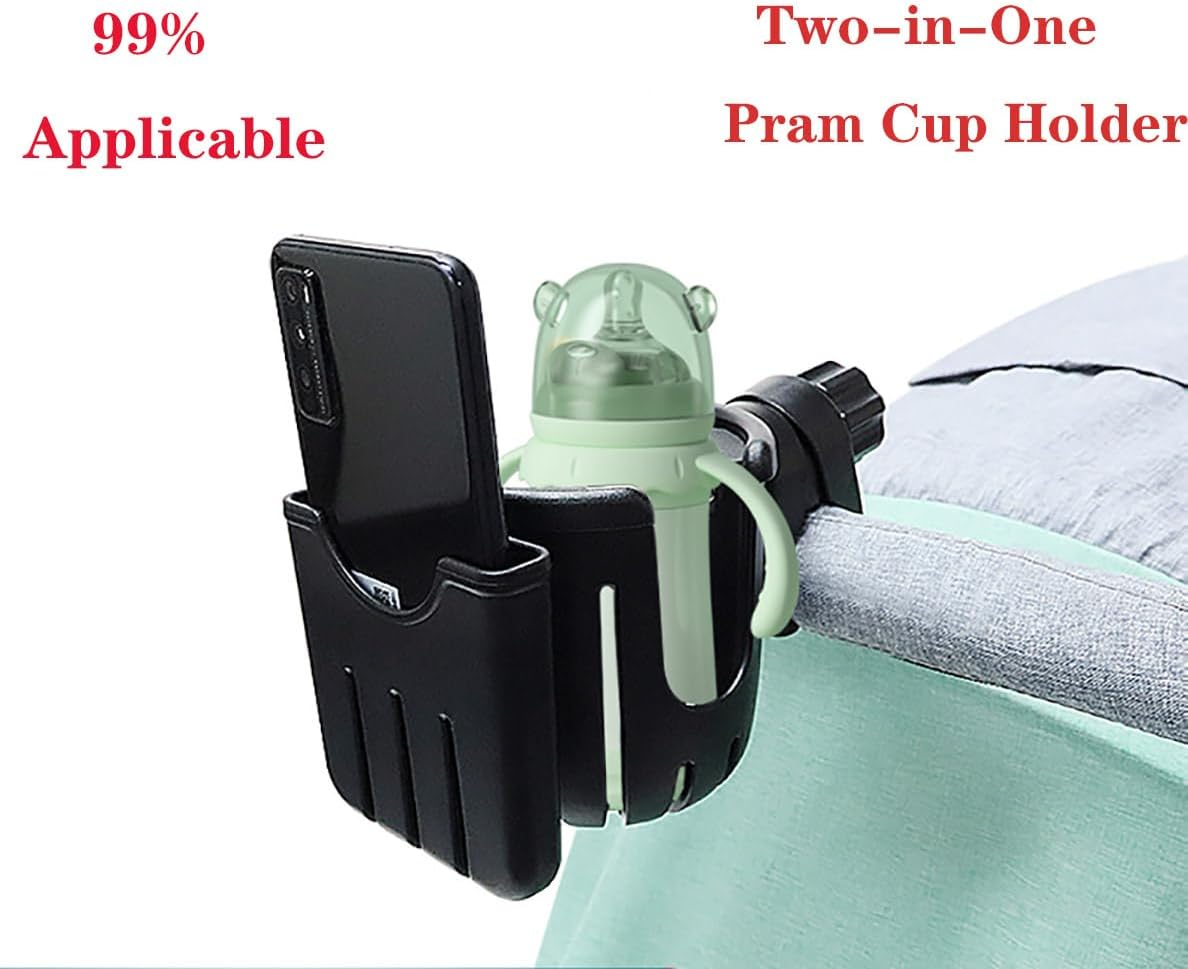 Heatunk Universal Cup Holder with Phone Organizer: Perfect for Strollers, Bikes, Wheelchairs, and More - Black image number 5