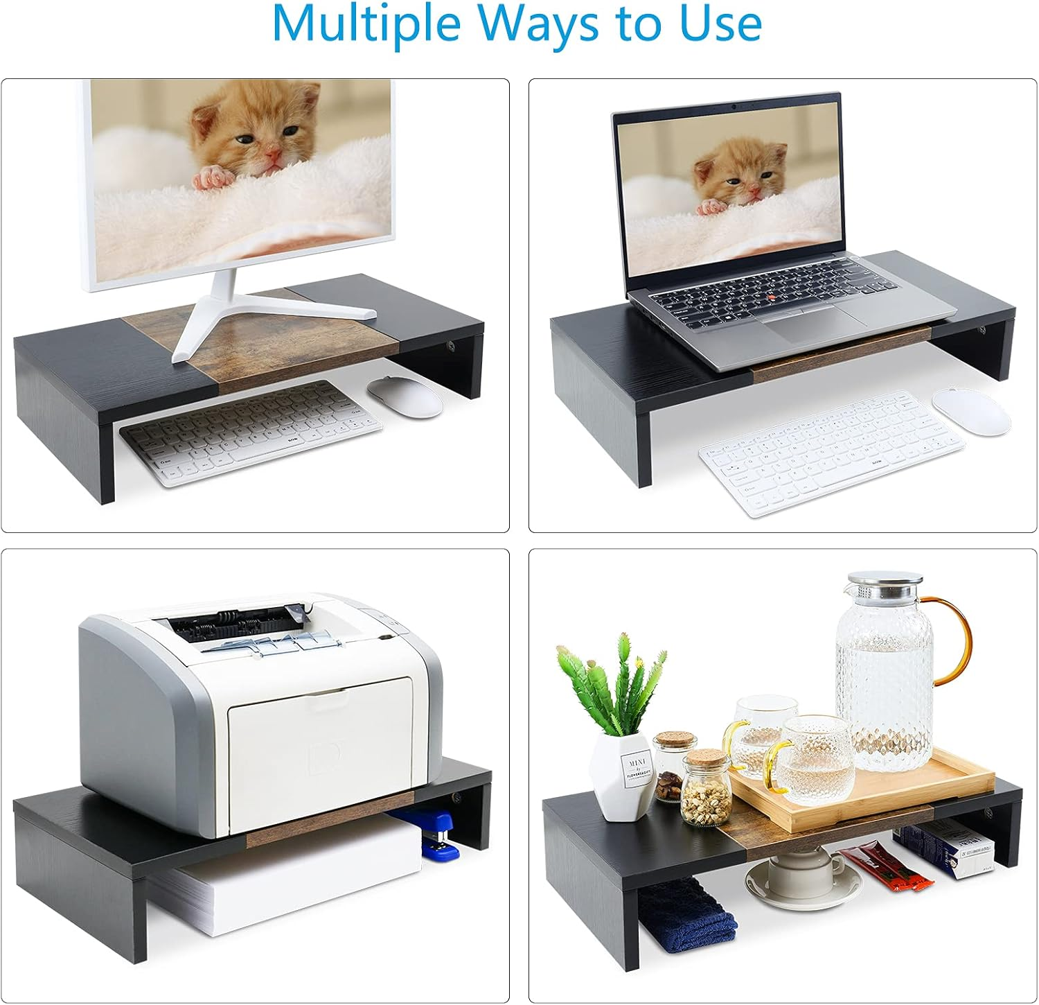 TEAMIX 20 Inch Monitor Riser, Wood Monitor Stand for Desk, Sturdy Tv/Screen/Pc/Printer/Laptop Riser,Computer Shelf with Storage TV Holder for Home Office - Black image number 6