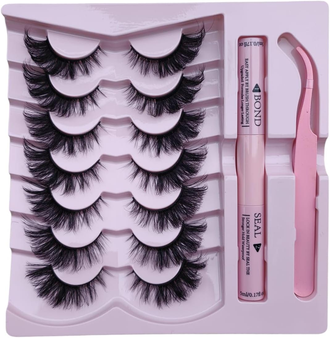 Click on False Eyelash 7 Pairs 3D Eyelashes Handmade False Eyelash Set, Professional False Eyelashes Voluminous, Naturally Curled Faux Mink Lashes, Thick Strip Lashes with Applicator Tool Kit (STY-05) image number 1