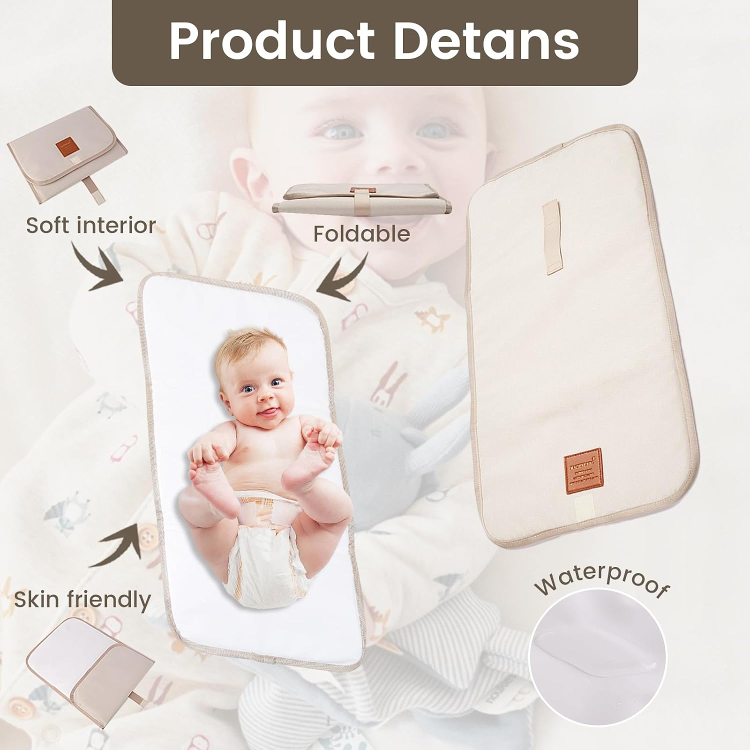 Baby Changing Mat, Travel Changing Mat, Foldable and Portable, Suitable for Travel, Family, and Outdoor Use (Ivory) image number 6