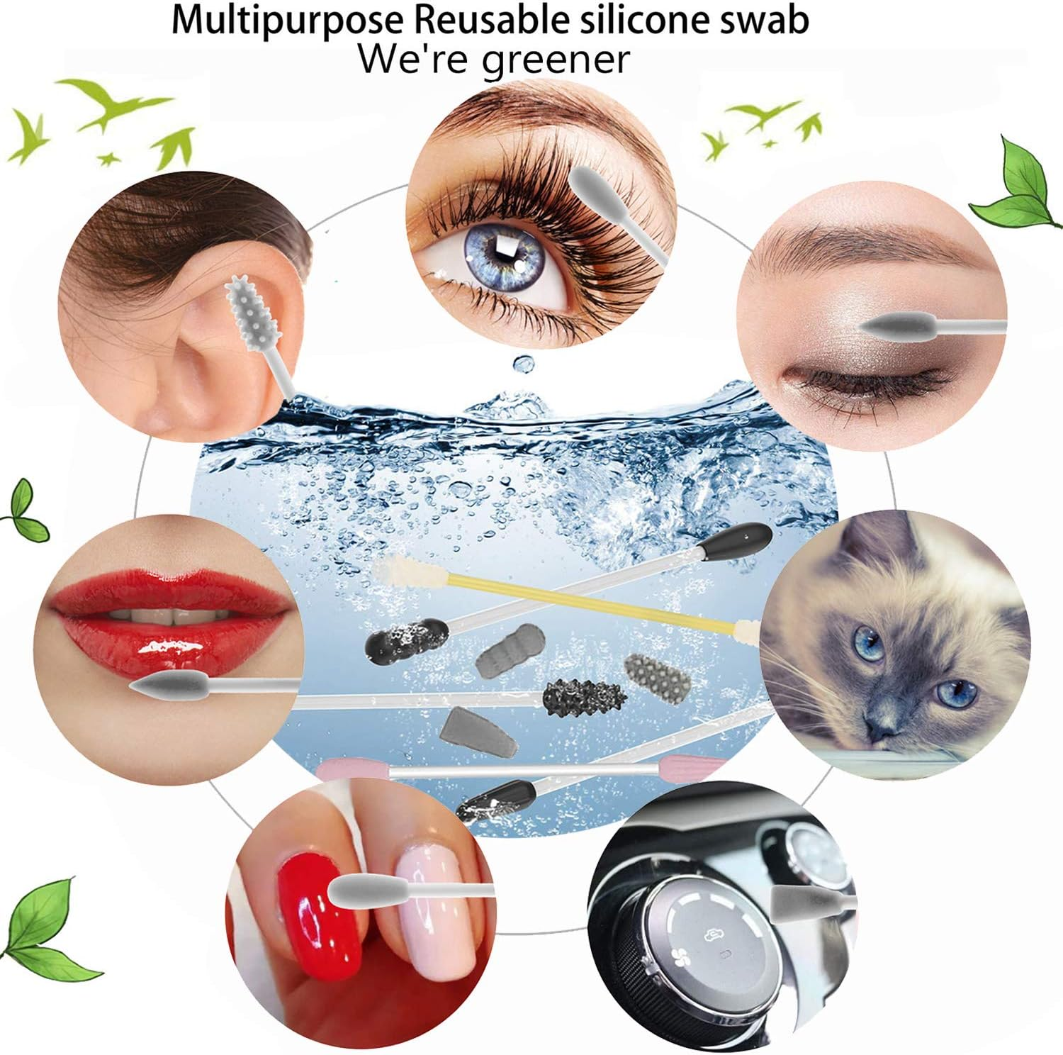 Strogem Reusable Cotton Swabs with 1 Mirror for Makeup Application and Cleaning, Multifunctional Portable Washable Silicone Q-Tip (Gray) image number 1