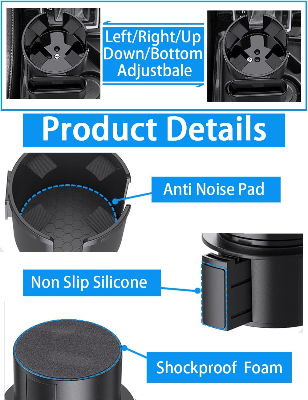 Car Cup Holder Expander Adapter with Phone Holder, 2-In-1 Adjustable Car Cup Holder, Multifunctional Automotive Cup Organizer with 360&deg; Rotating Base for Car, Universal Car Cup Storage Container image number 3