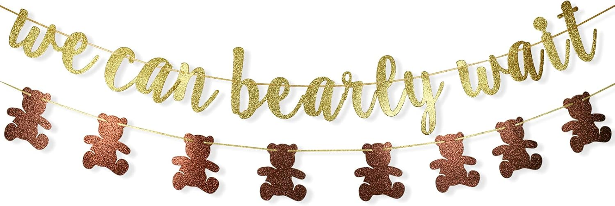 We Can Bearly Wait Glitter Banner, Baby Shower Decorations, Gender Reveal Party Supplies for Teddy Bear Theme Garland (Gold and Brown) image number 3