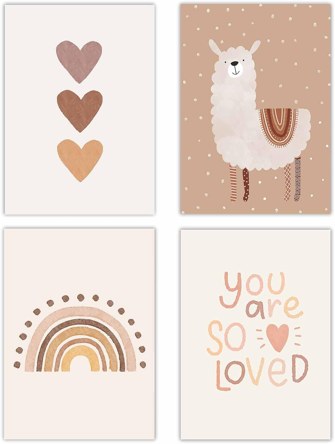 Canssape Set of 4 Boho Rainbow Nursery Girls Room Wall Decor | 8"X10" You Are so Loved Toddler Girl Room Decor | Kids Rainbow Wall Decor for Girls Bedroom Heart Wall Art Prints (Unframed)(Love) image number 6