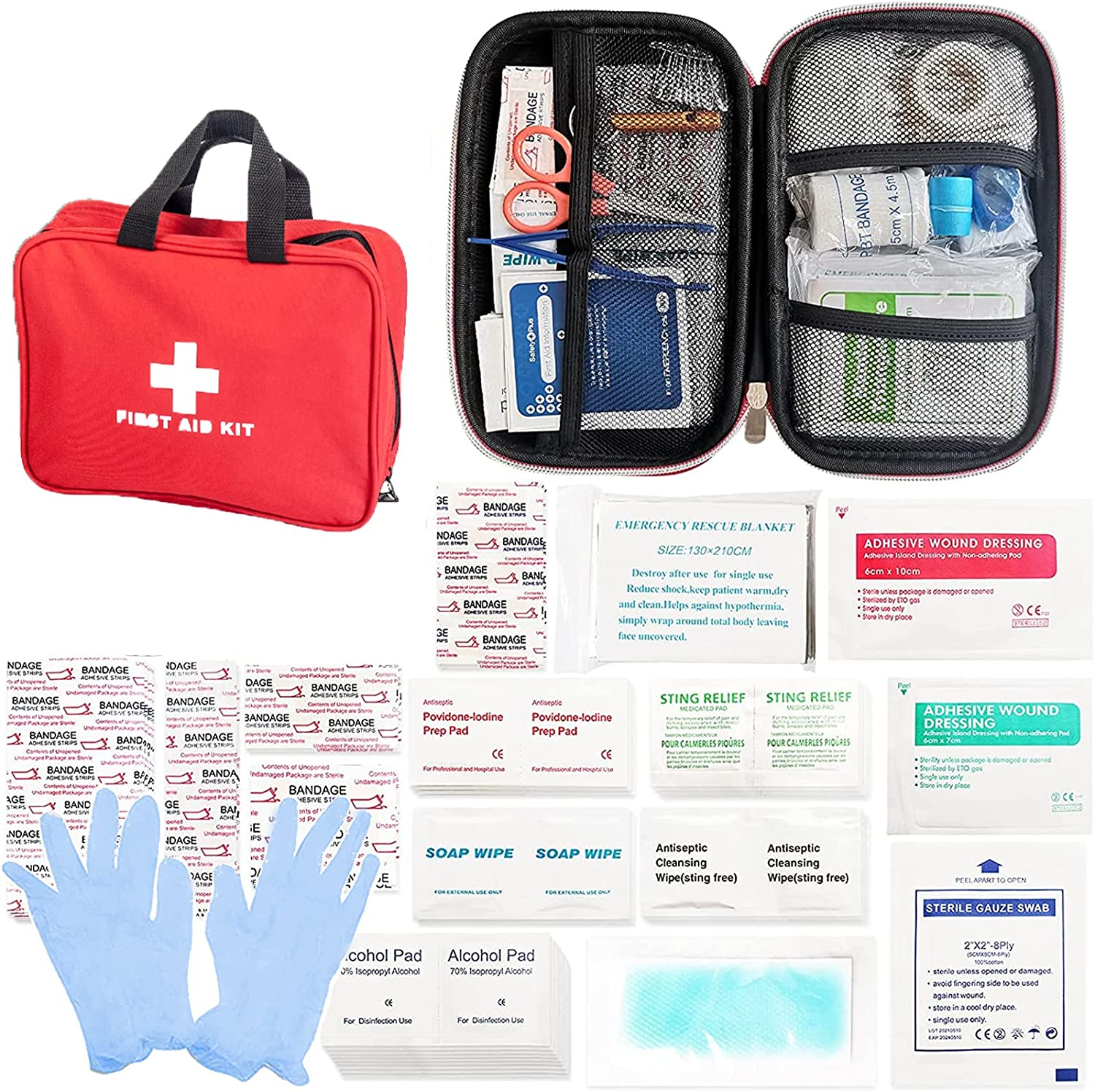First Aid Kit 234Pcs, Emergency Kit, First Aid Pouch for Travel, Family, Hiking, Backpacking, Camping, Car & Cycling