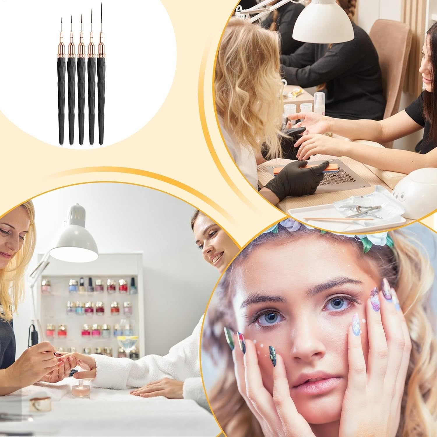 Nail Liner Brush | Nail Paint Brush Fine Tips | Sizes 7/9/11/15/25Mm, French Tip Tool Nail Tech Supplies for Women Girls Home Salon image number 2