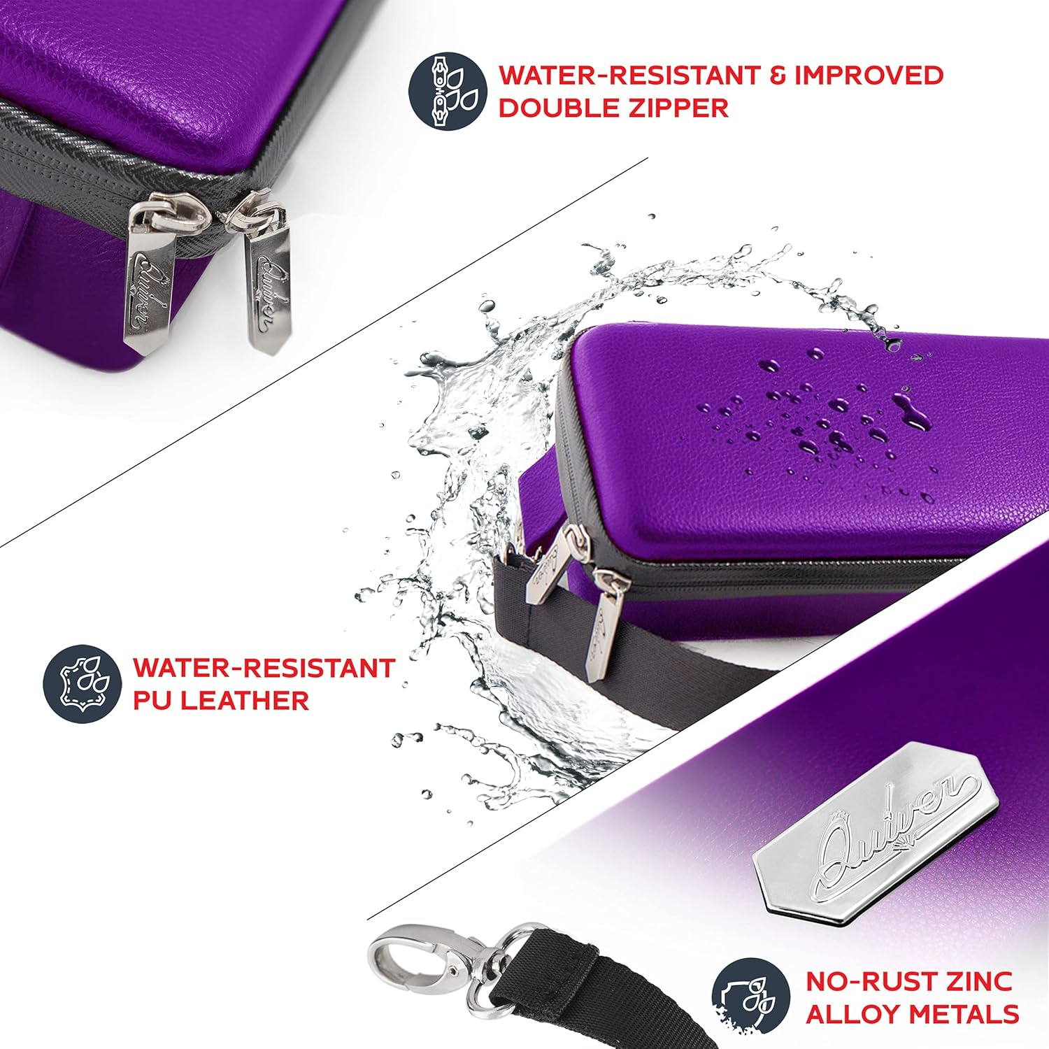 Quiver Time Purple Quiver Card Carrying Case - TCG Cards Deck Box Holder for Trading Cards, MTG Bag Playing Card Case (+Wrist & Shoulder Strap, Dividers, Separators, Corner Pads + 100 Apollo Sleeves) image number 3