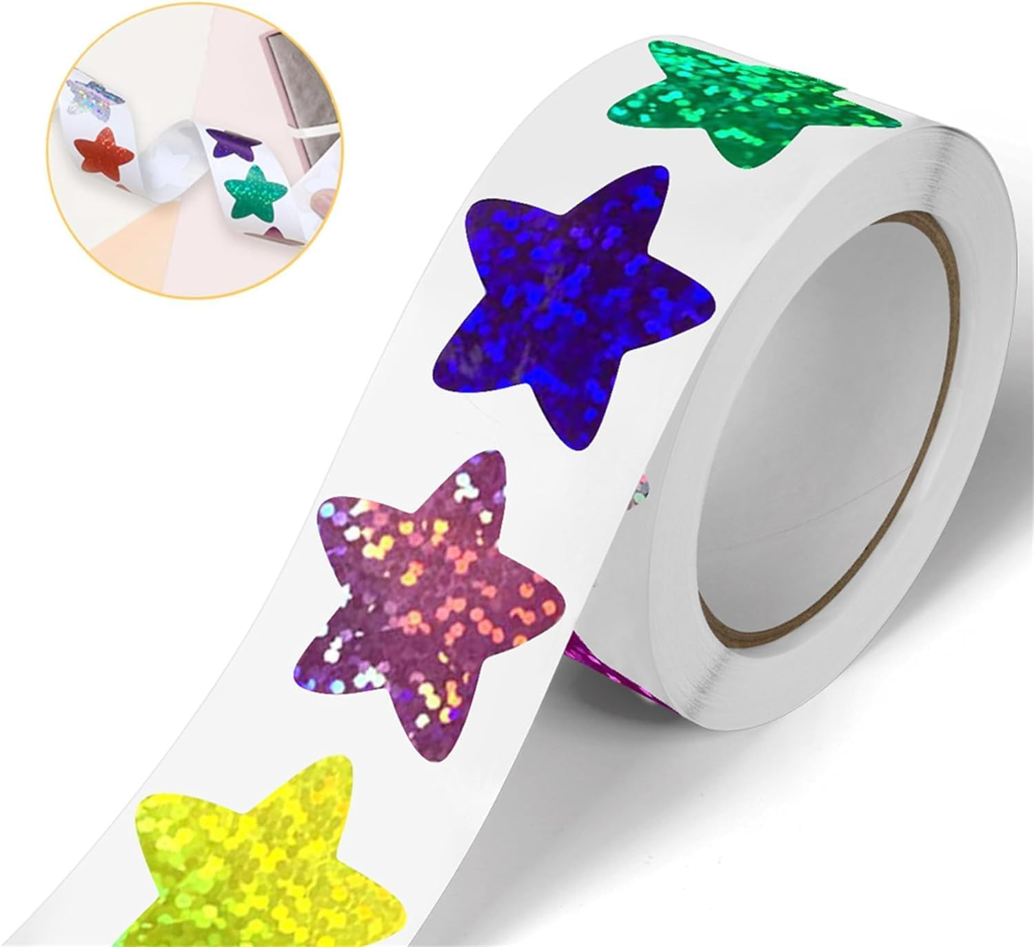 1000PCS Multicolor Star Stickers, Sparkly Foil Small Star Stickers, Motivational Stickers 1" Diameter for Kids Reward, Arts and Crafts and Homeschool Teacher Supplies Planner and School Classroom - Gold+Multicolor image number 3