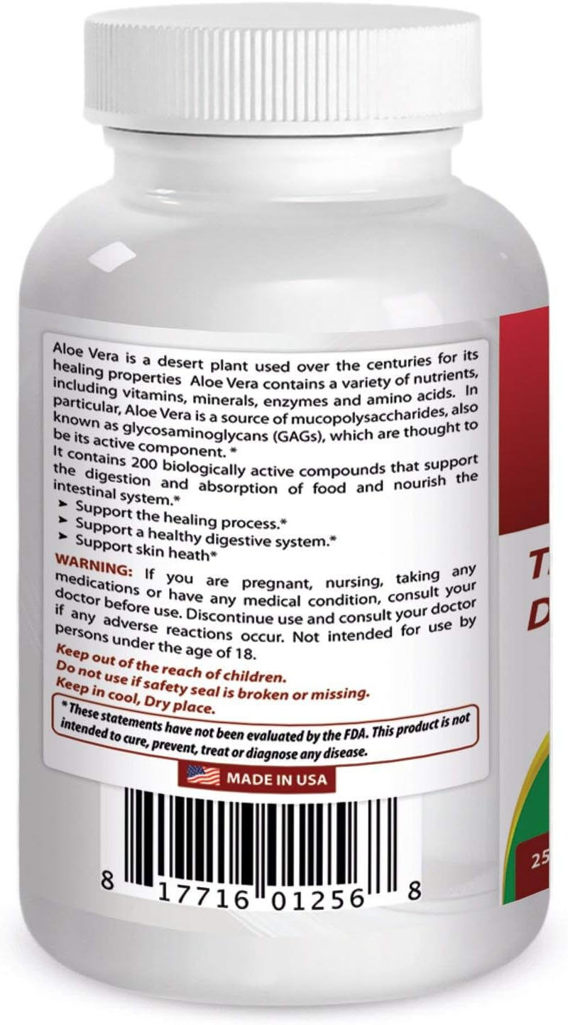 1 Aloe Vera Gels 5000 Mg 250 Softgels by Best Naturals - Traditional Digestive Aid - Manufactured in a USA Based GMP Certified and FDA Inspected Facility and Third Party Tested for Purity. Guaranteed image number 3