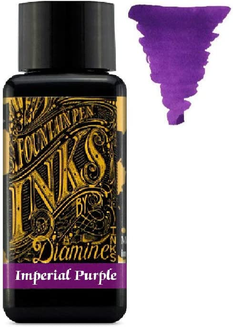 Diamine Fountain Pen Ink 30Ml - Colour Wheel - 6 X Bottles - Amber, Oxblood, Imperial Purple, Aurora Borealis, Oxford Blue, Meadow