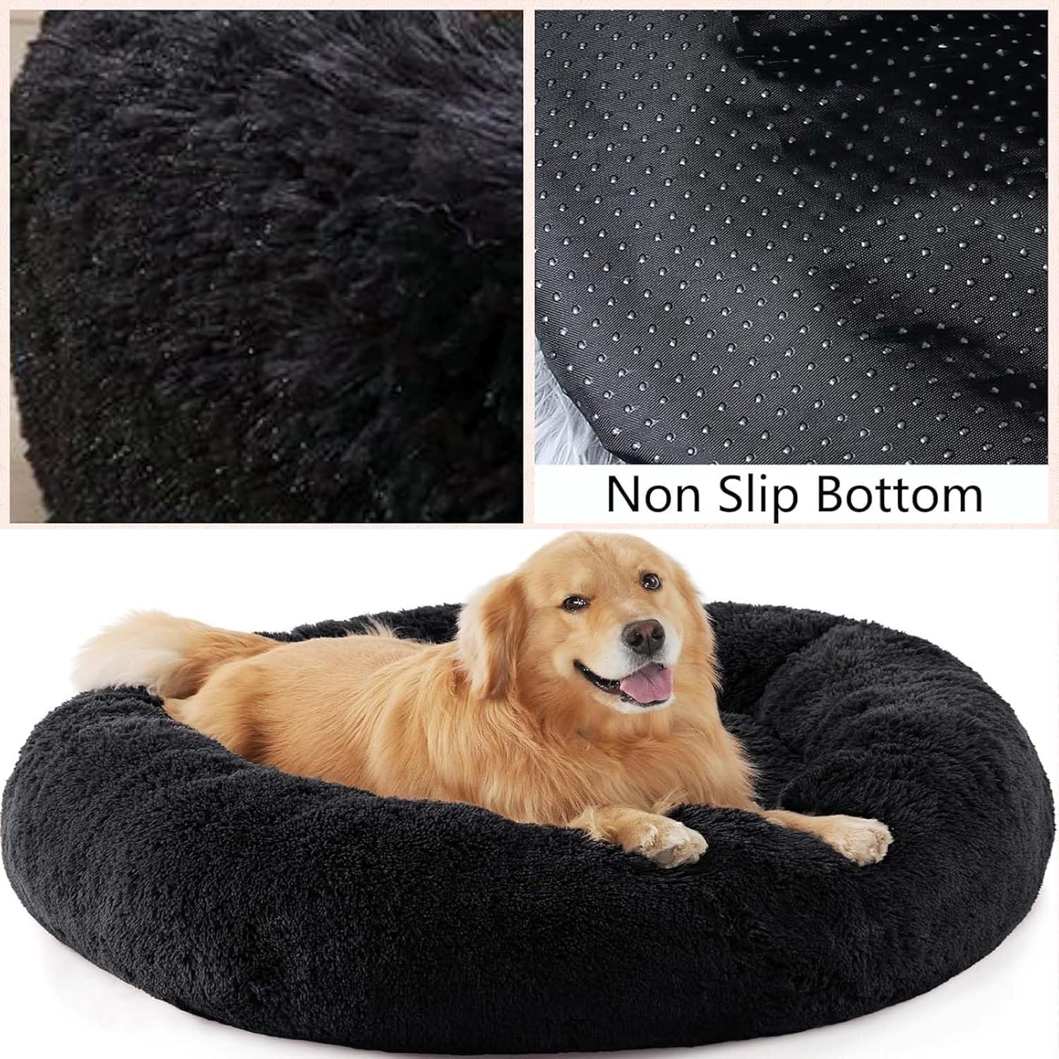 Calming Dog Bed for Small Medium Dogs,80Cm Anti-Anxiety Donut Dog Cat Cuddler Bed Machine Washable Fluffy Luxury Anti-Slip Waterproof Mute Base Warming Cozy Soft Pet round Bed-Black - Pink image number 3