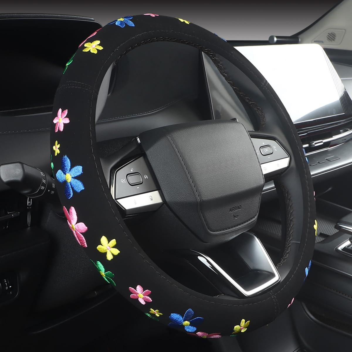SHAKAR Fashion Steering Wheel Covers,Universal 15 Inch Floral1 - Black image number 5