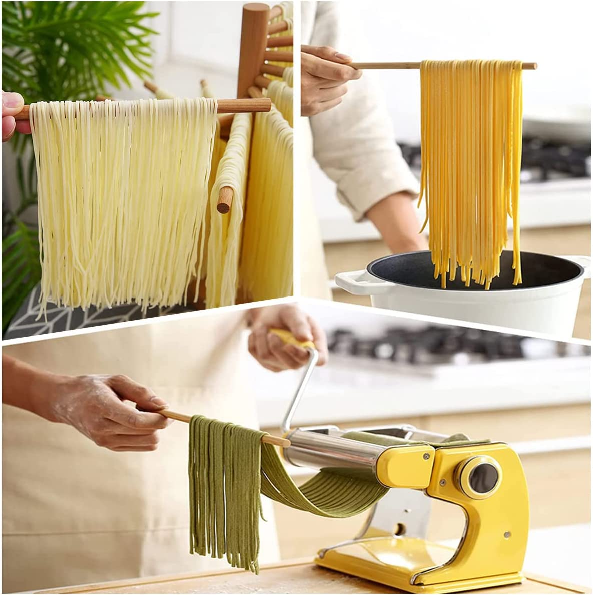 Collapsible Pasta Drying Rack, Wooden Spaghetti Stand Dryer with 16 Suspension Rods Homemade Fresh Noodle Tree Stand Hanger, Easy Storage & Quick Set-Up Hanging Rack for Home Kitchen (A) image number 5