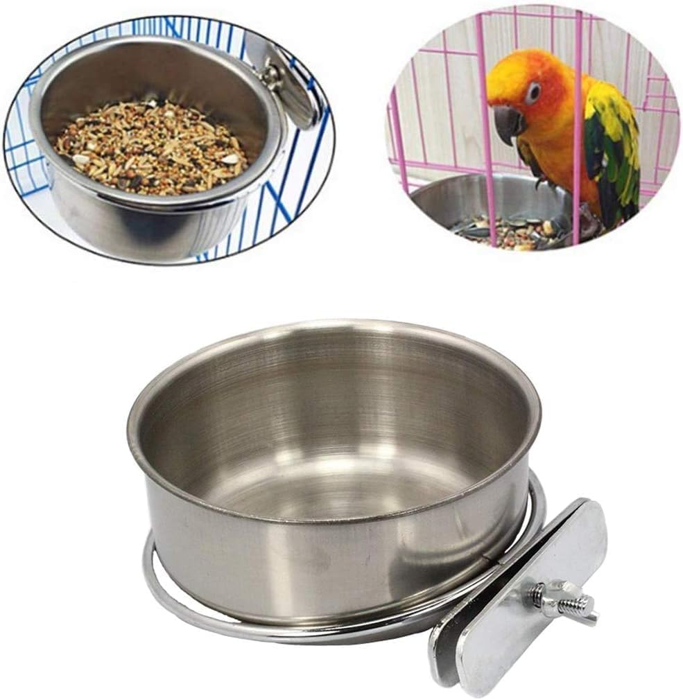 Parrot Feeding Cups Birds Food Dish Stainless Steel Parrot Feeders Water Cage Bowls with Clamp Holder for Cockatiel Conure Parakeet Parrots (Silver, One Size) image number 5