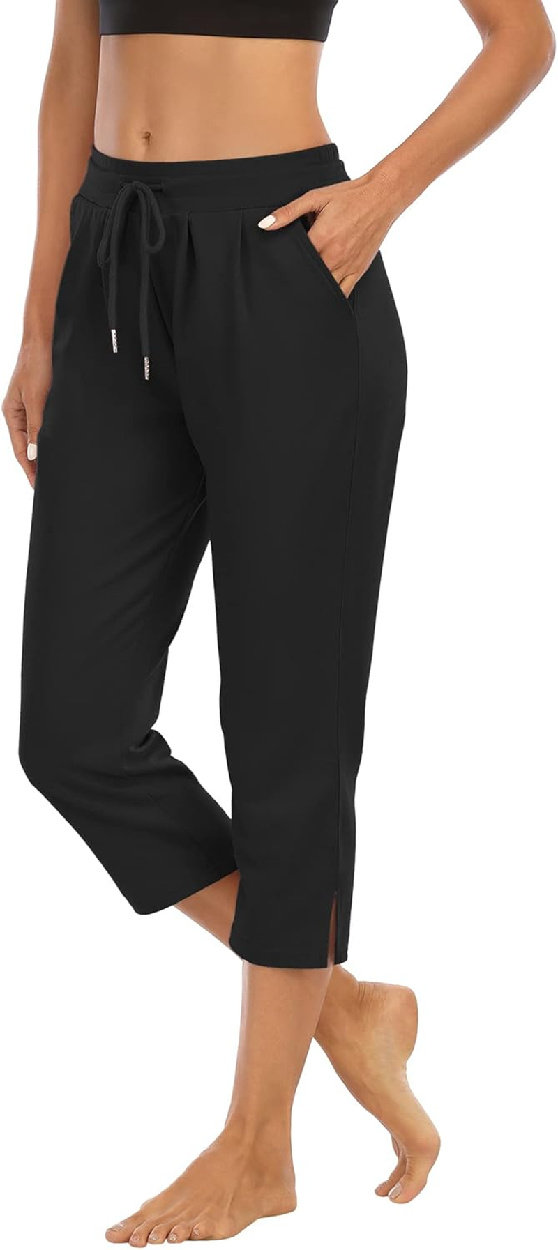 THANTH Womens Capri Yoga Pants Loose Comfy Lounge Pajamas Workout Athletic Capris Jersey Joggers Pants with Pockets image number 3