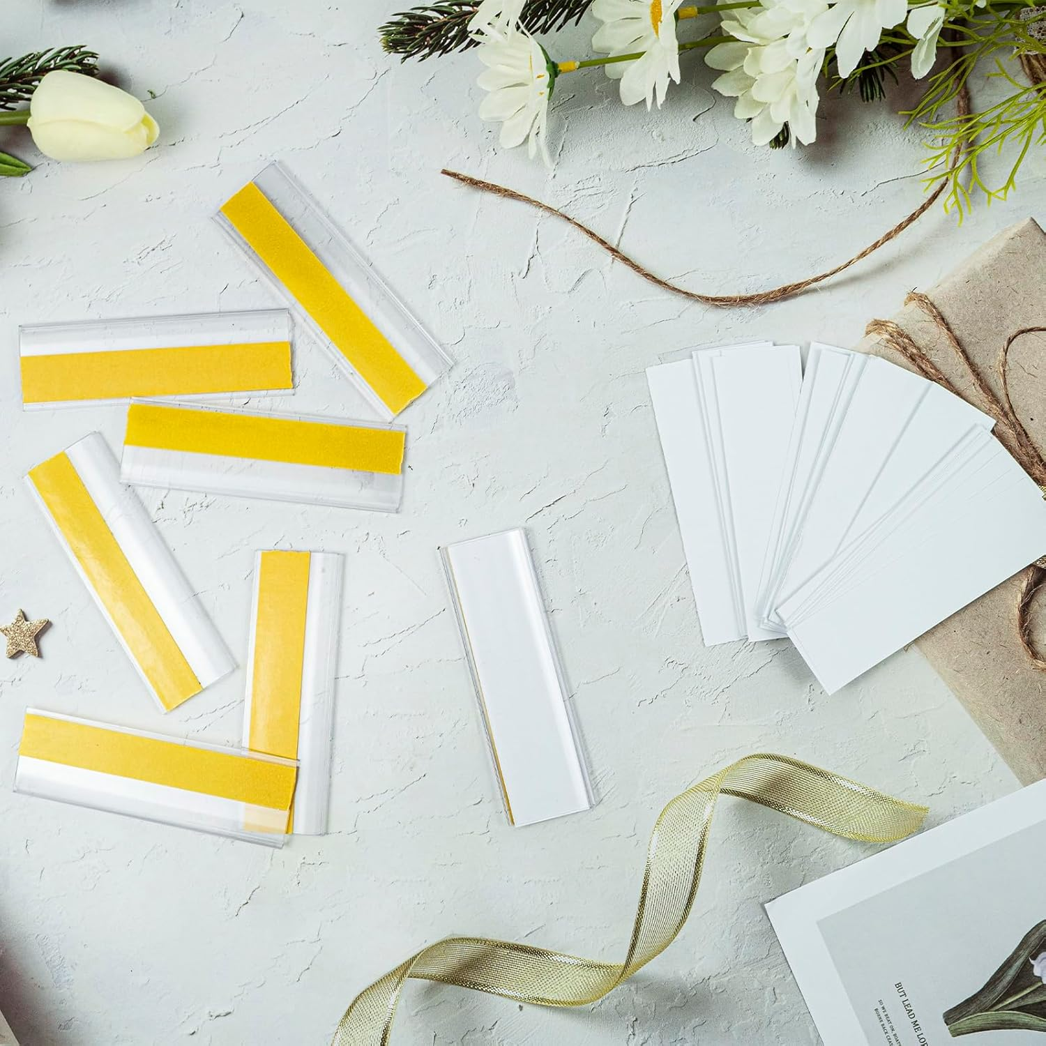 60 Pcs Self Adhesive Label Holders Shelf Tag Label Holders with Paper Inserts Plastic Price Tag Holder Label Holders for Storage Bins (Transparent Color) image number 2