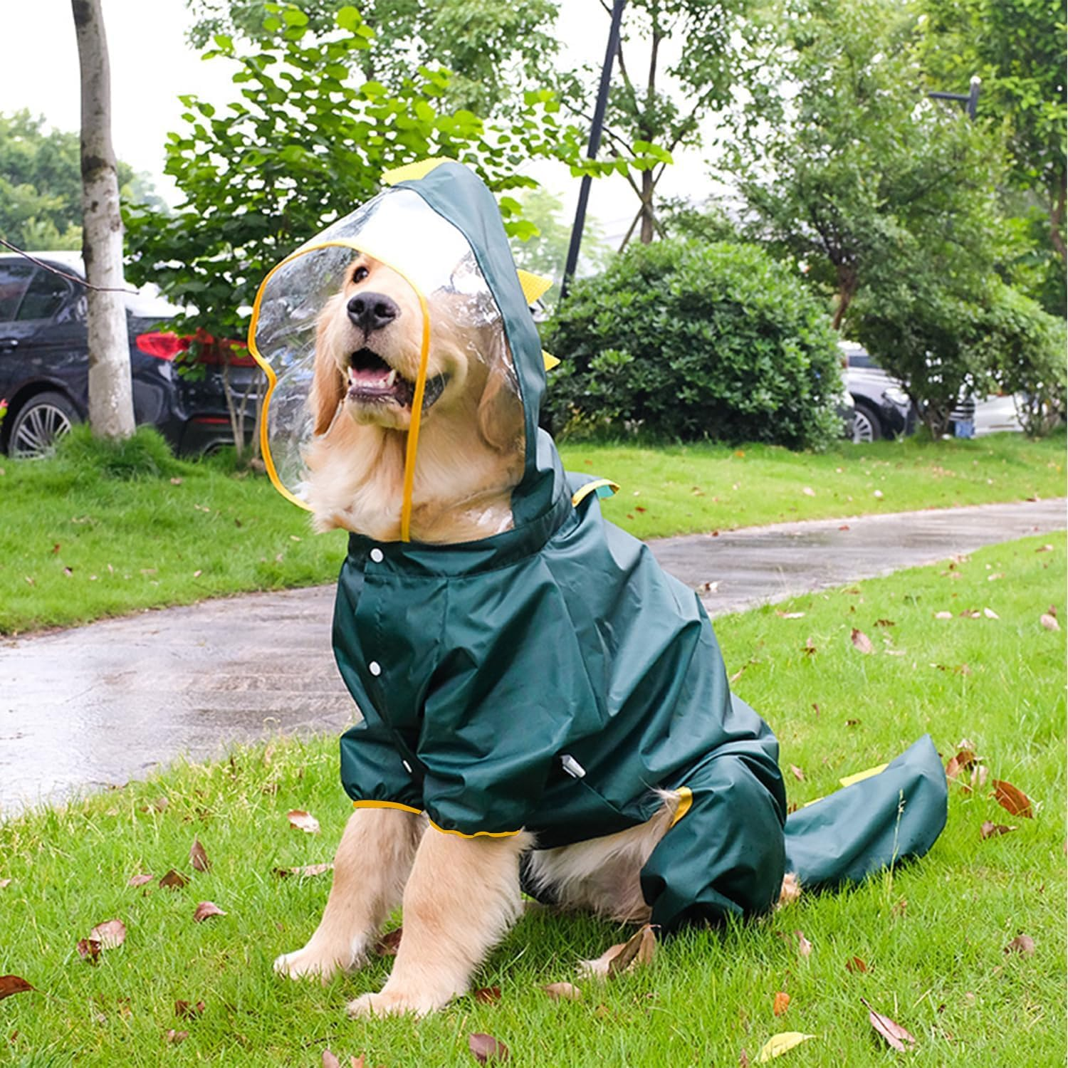 Large Dog Raincoat Full Coverage Slicker Dog Rain Coat Hoodie, Animal Shape Waterproof Jacket for Small Medium Large Dogs Dinosaur (Dinosaur, 5XL)