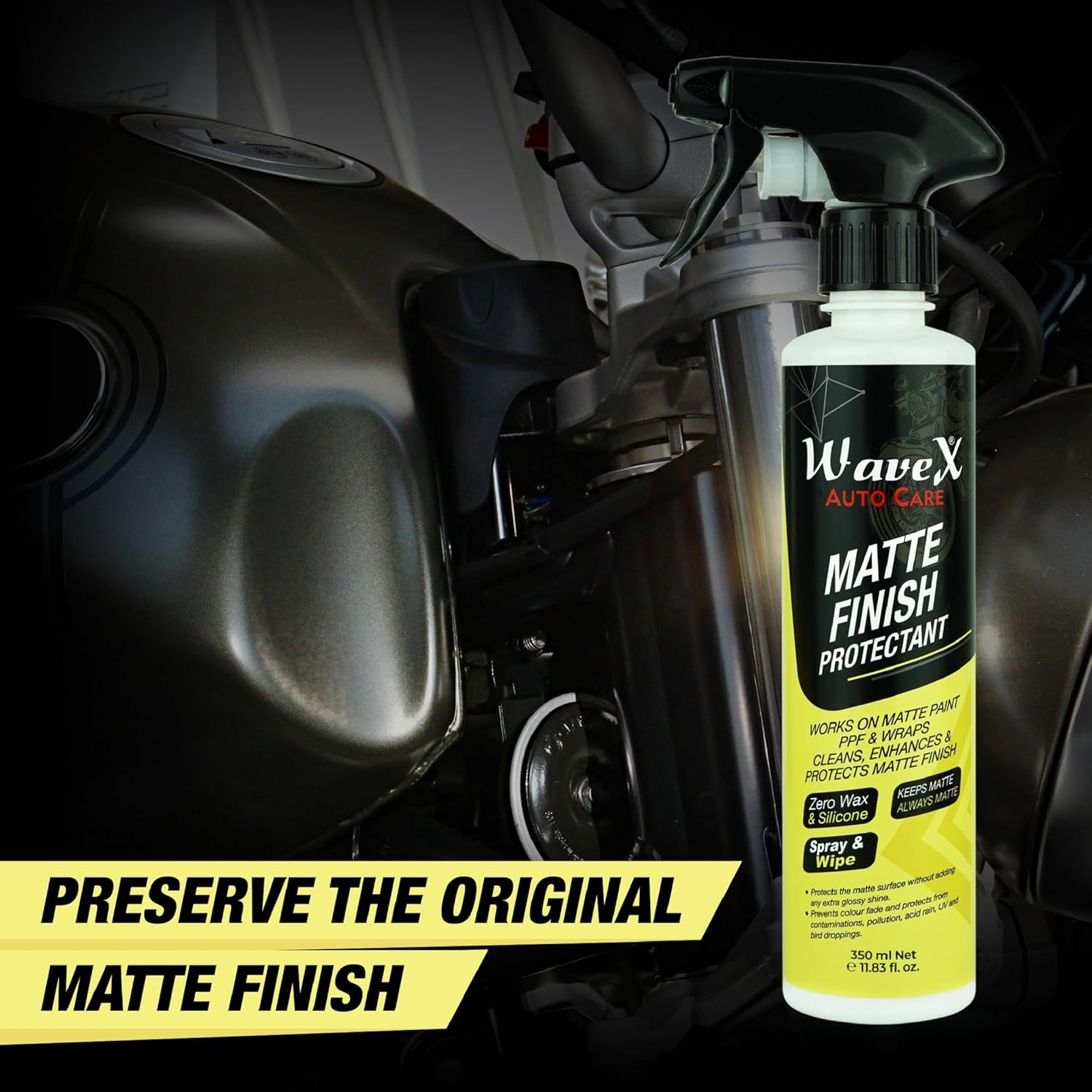 Wavex Matte Finish Protectant Bike Polish 350Ml | That Cleans, Protects and Maintains Showroom Finish of Matte Bikes & Cars