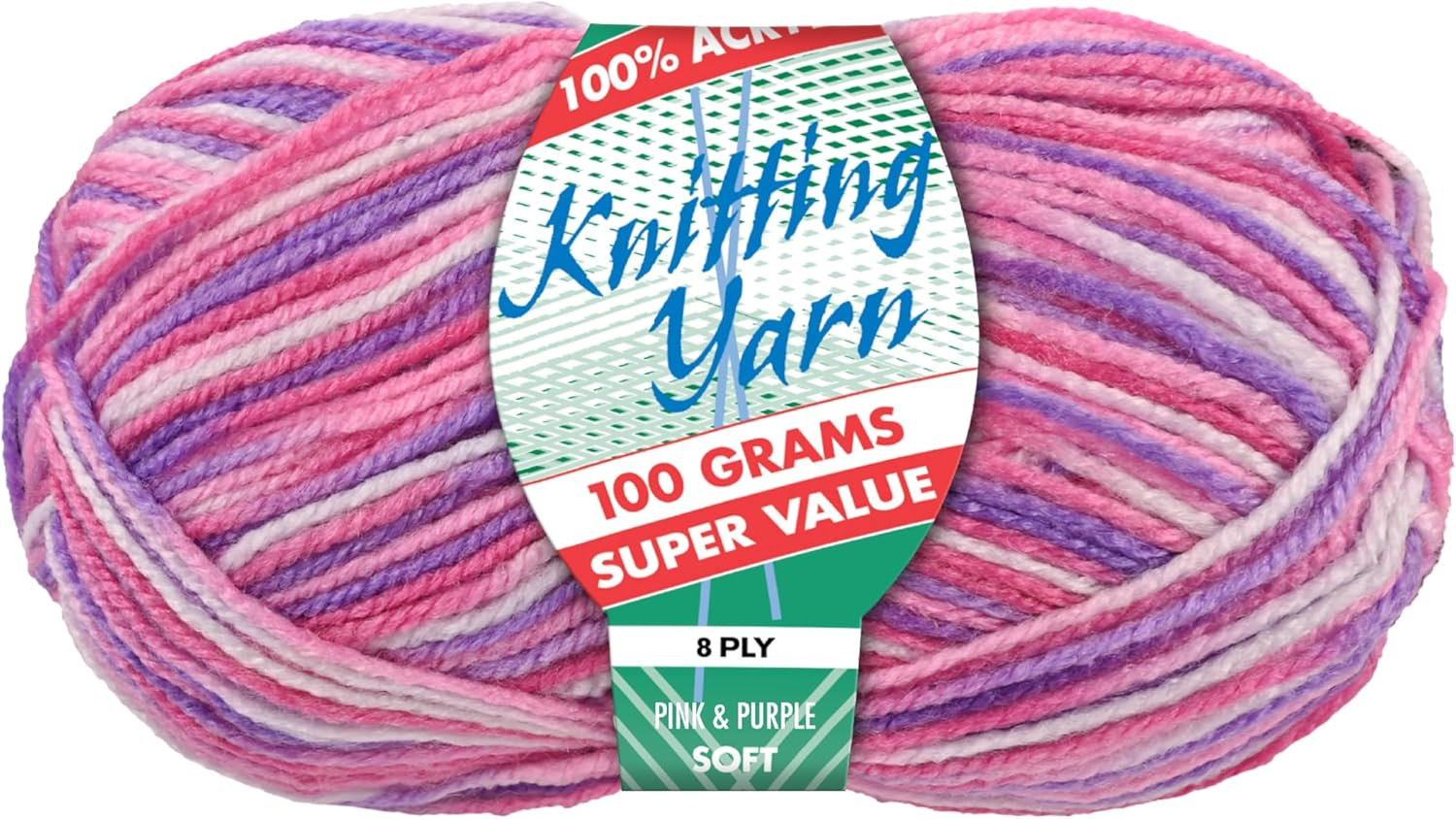 100% Acrylic 8-Ply Knitting Yarn 100 G, Pink Purple