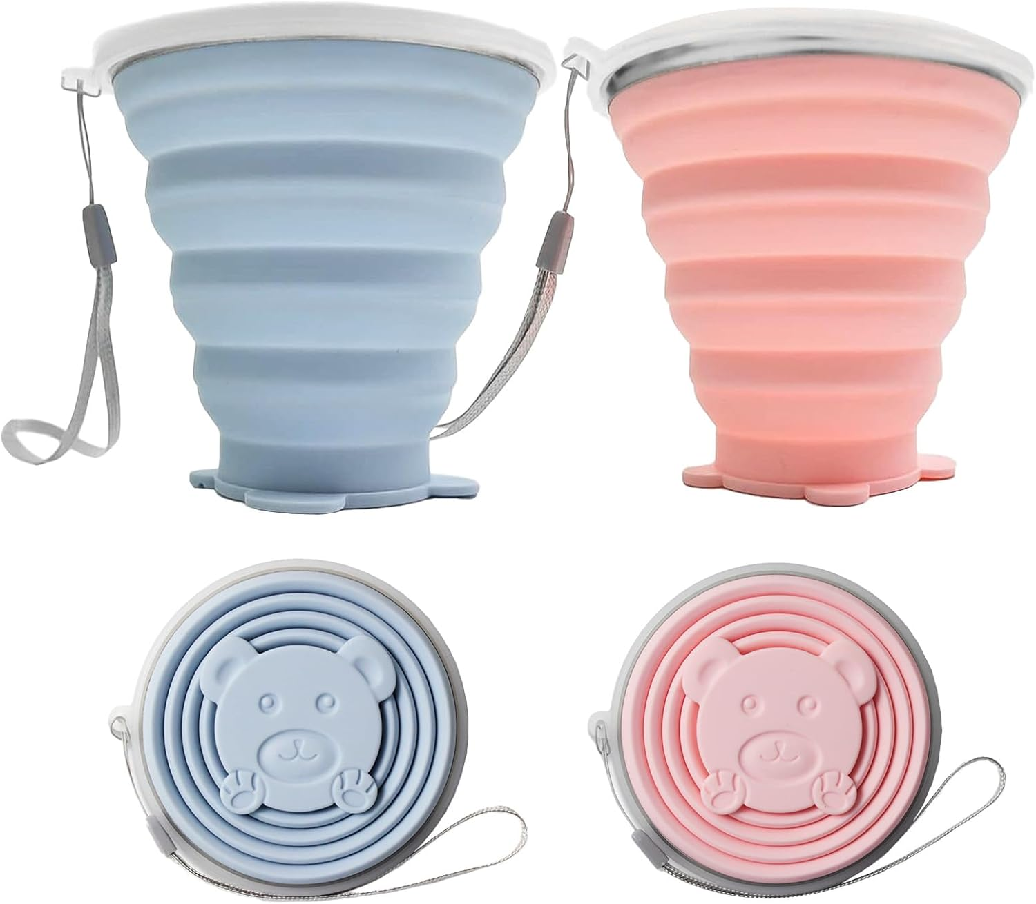 2 Pack Silicone Collapsible Cup with Lid,270Ml Travel Essentials Collapsible Cups, BPA Free Collapsible Travel Mugs, Folding Silicone Cups,Reusable Portable Foldable Cups for Picnic,Camping,Hiking