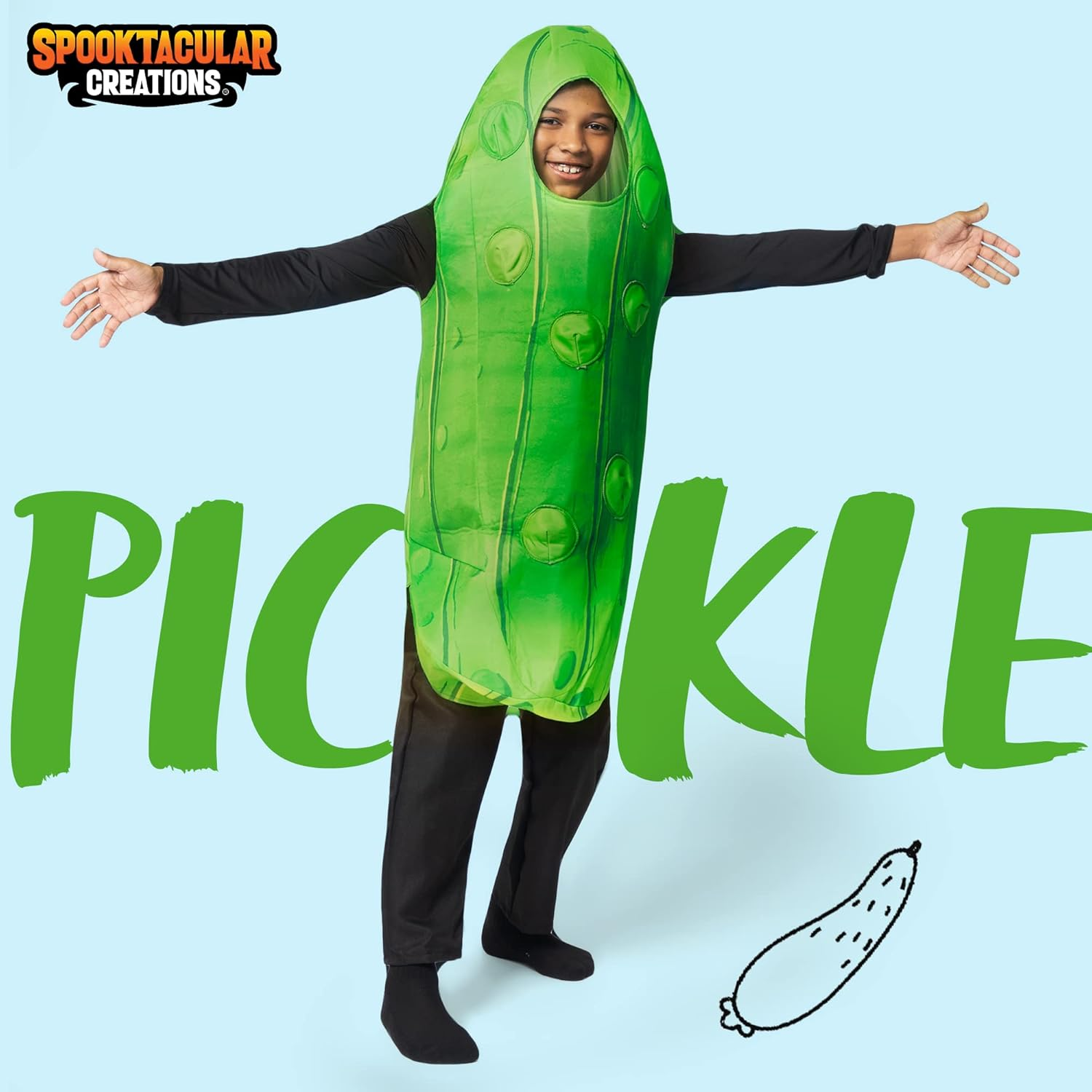 Spooktacular Creations Pickle Costume Kids, Food Themed Fruit Jumpsuit for Child Teens Halloween Dress up Cosplay Party image number 4