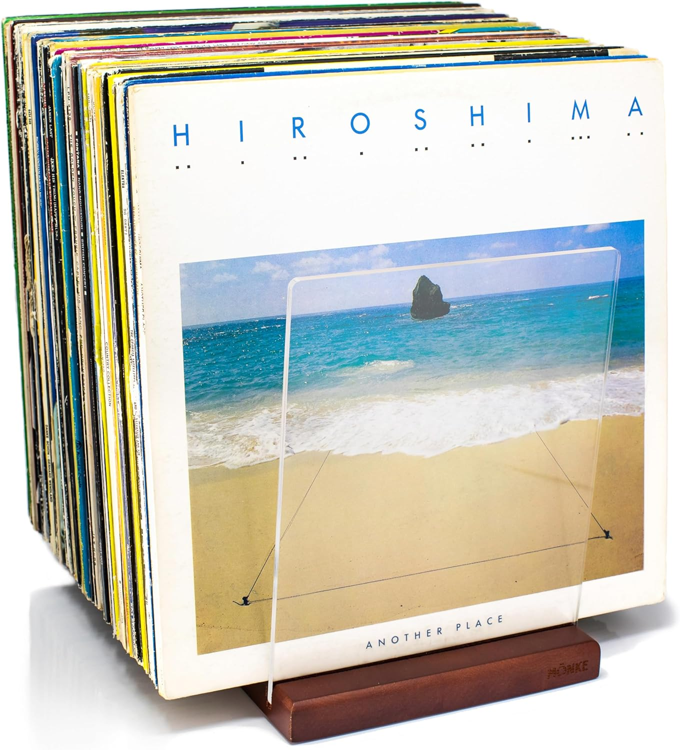 Premium Vinyl Record Storage - a Mid-Century Style Record Holder, 50 LP Capacity - with a Now-Playing Record Display Groove (Brown)