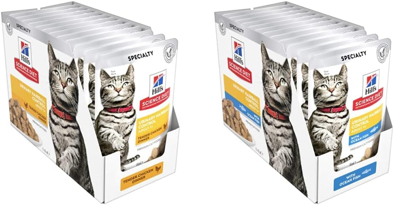 Hills Science Diet Urinary Hairball Wet Cat Food Pouches (Chicken & Ocean Fish) 2X12 Pack
