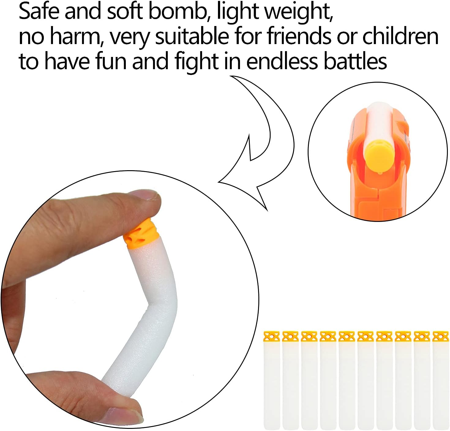 EKIND 200 Pcs Waffles Darts Refill Pack Foam Bullet Compatible for NERF N-Strike Series Blaster (Glow at Dark, White) image number 4