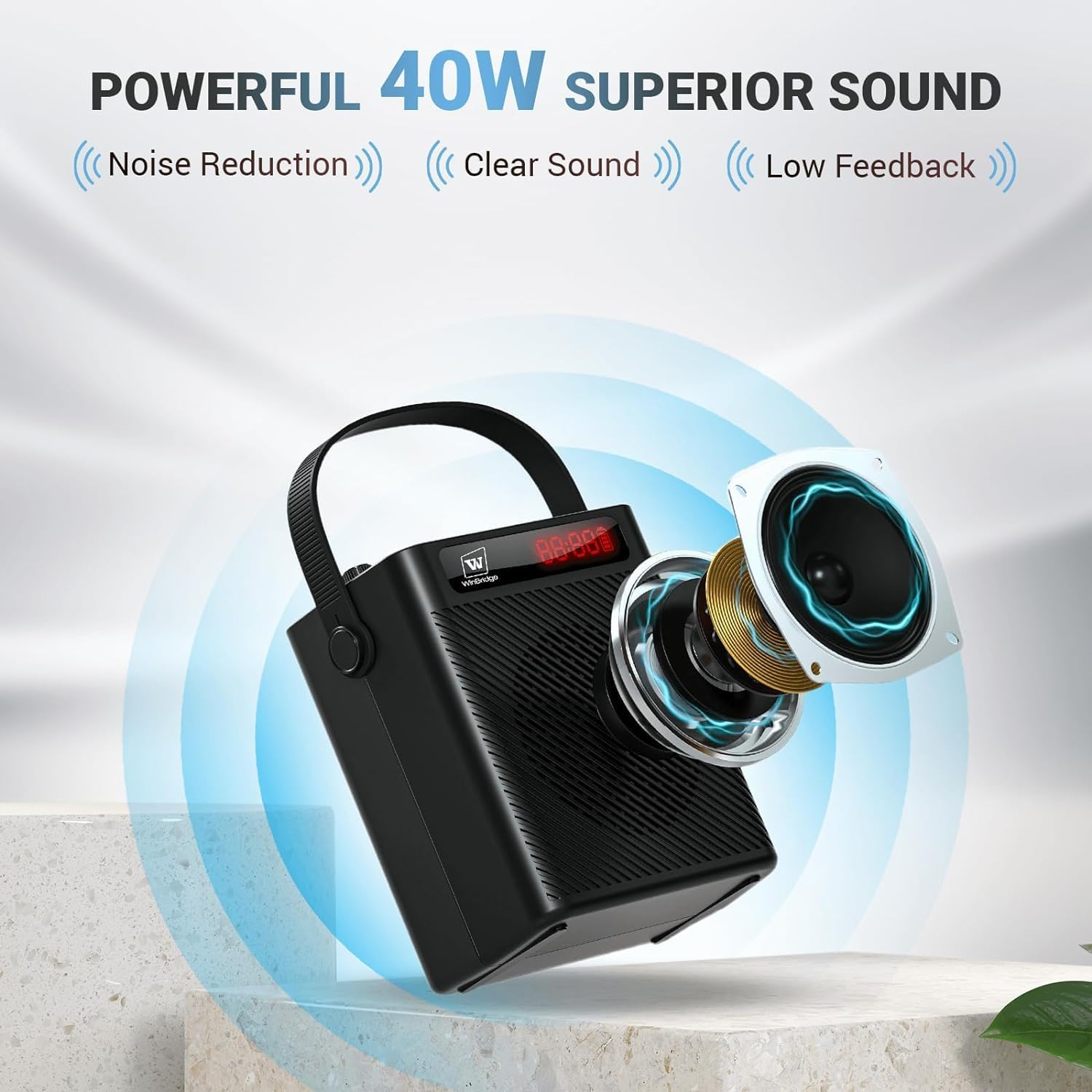 Winbridge 40W Portable PA Speaker System with Two Wireless Microphone, Wireless Voice Amplifier, Bluetooth Speaker and Microphone, Megaphone for Teachers, Presentation,Outdoor Activities Etc, S95