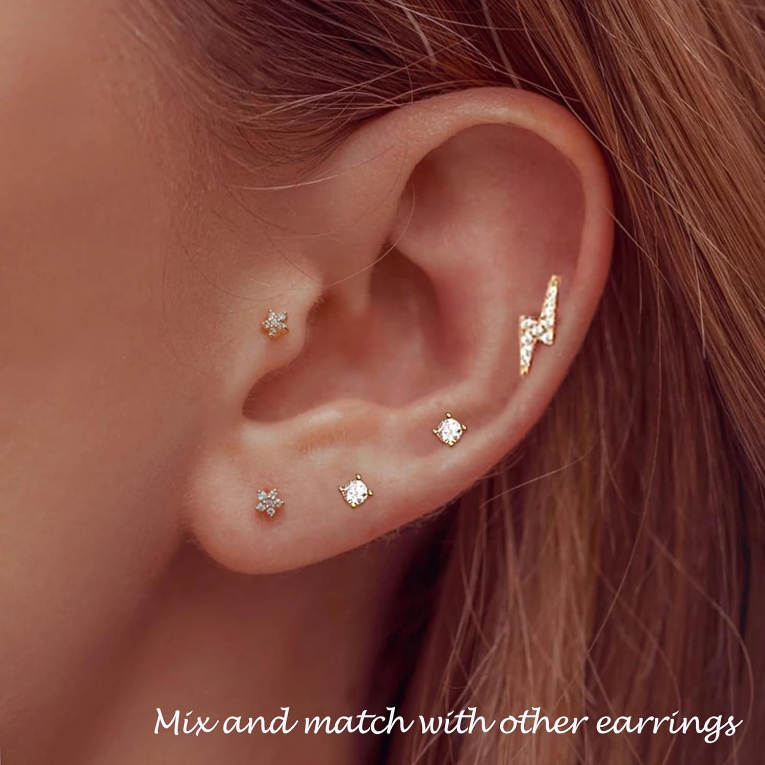 Earring Sets for Multiple Piercing Cartilage Stud Earrings for Women Hypoallergenic Dainty Gold Earrings 14K Gold Plated Earring Stack Trendy Small Huggie Hoop Earrings image number 5