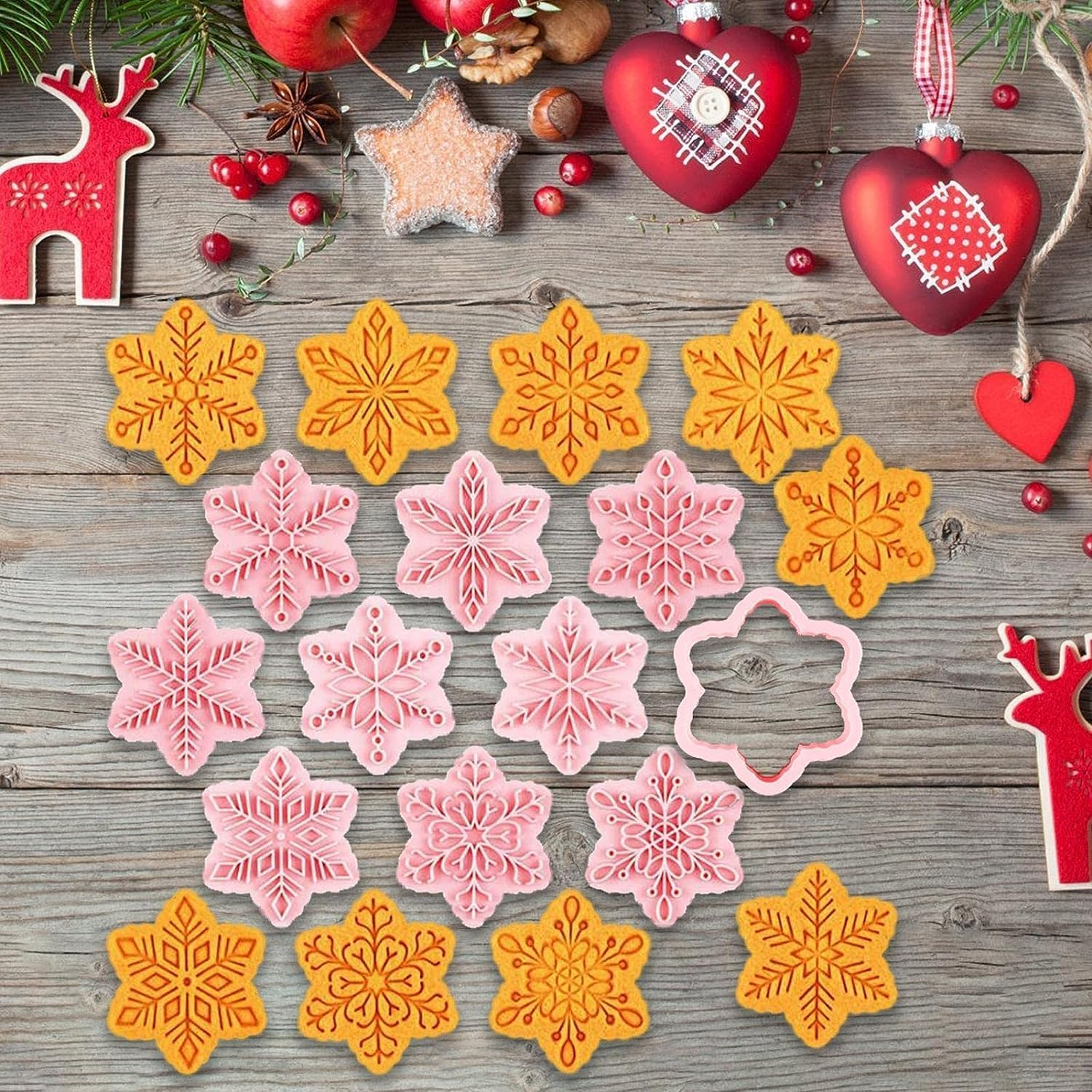 Christmas Pastry Stamper - Snowflake Thanksgiving Christmas Pastry Stamp for Biscuit Cookie,Embossing Cutters for Fondant Biscuit Baking Molds image number 5