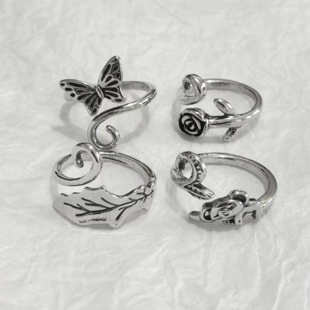 Namifin 4 Pieces Crochet Tension Ring Animals Plants Crochet Ring for Finger Adjastable Knitting Ring for Crocheting image number 6