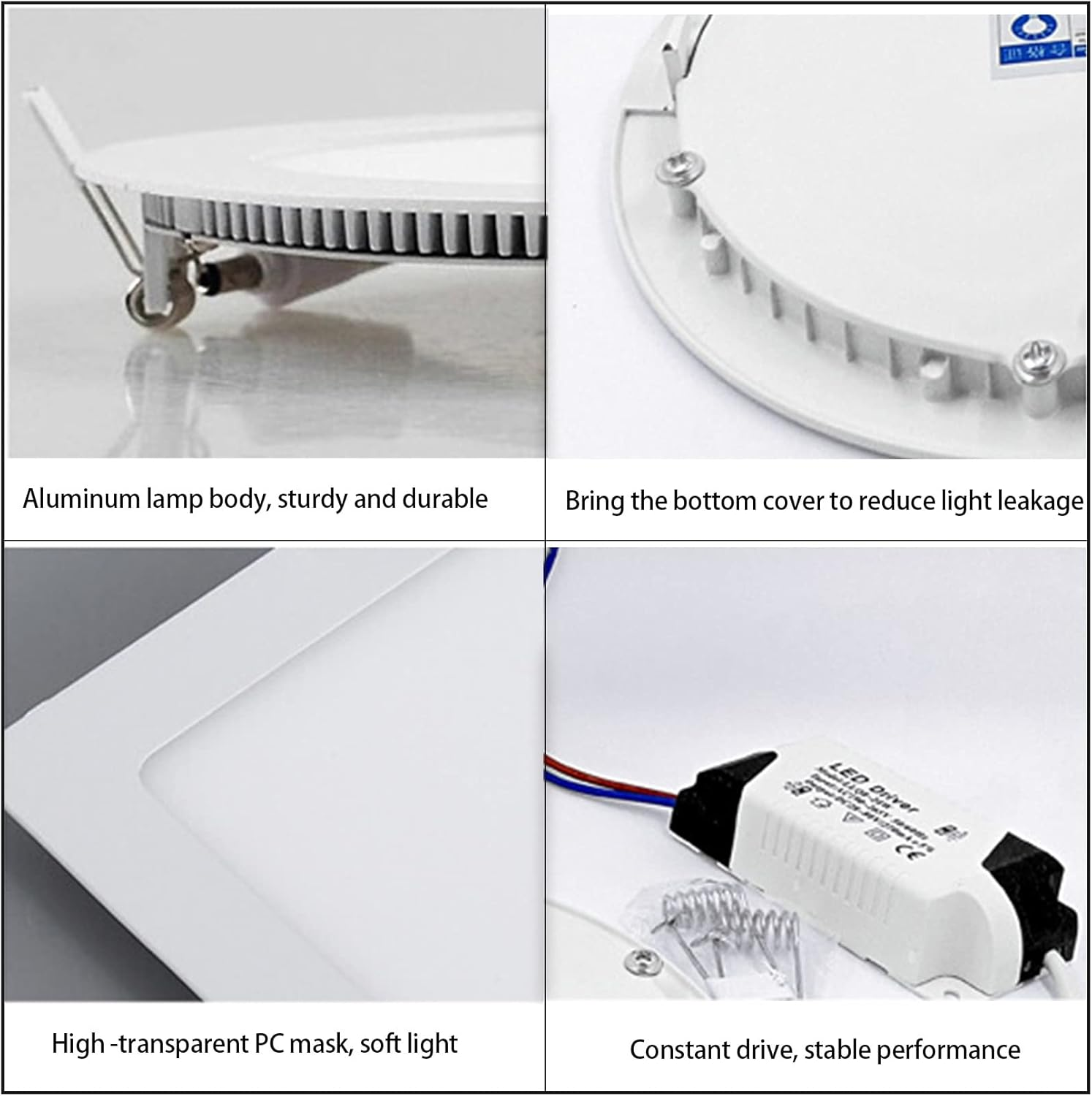 Led Downlights Ceiling Warm White 3000K Recessed LED Ceiling Panel Light Square IP44 Waterproof 70Lm/W Flat Ultra Slim Lamp for Office (Size : 9W) image number 3