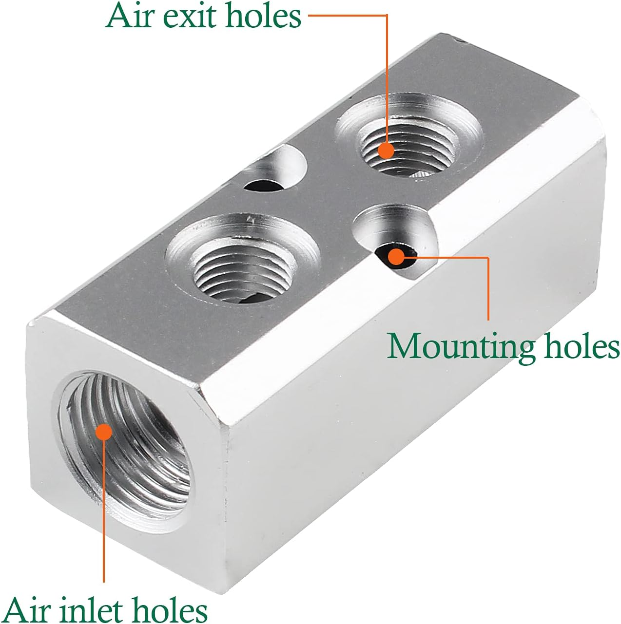 2 Way Pneumatic Manifold Air Distribution Block, Compressed Air Manifold Pneumatic Block, Air Coupler Fast Connector for Compressor, Silver