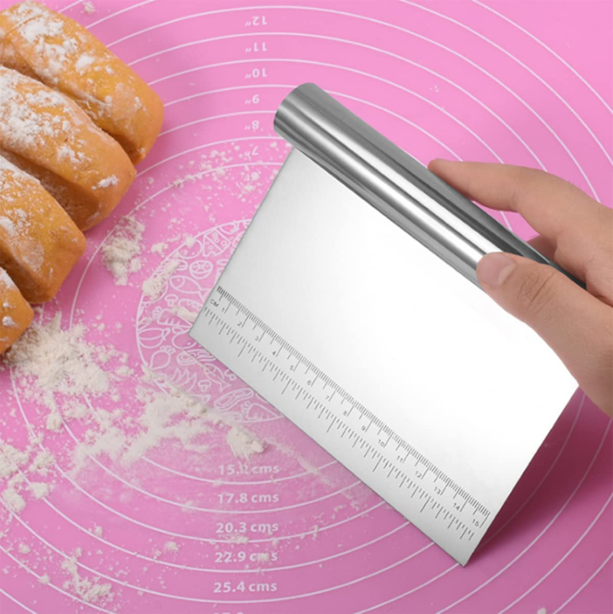Stainless Steel Pastry Scraper Bench Scraper Chopper, Pastry Cutter for Pasta Dough Bread Cake Baking, Multi-Purpose Kitchen Tool with Scale Ruler image number 1