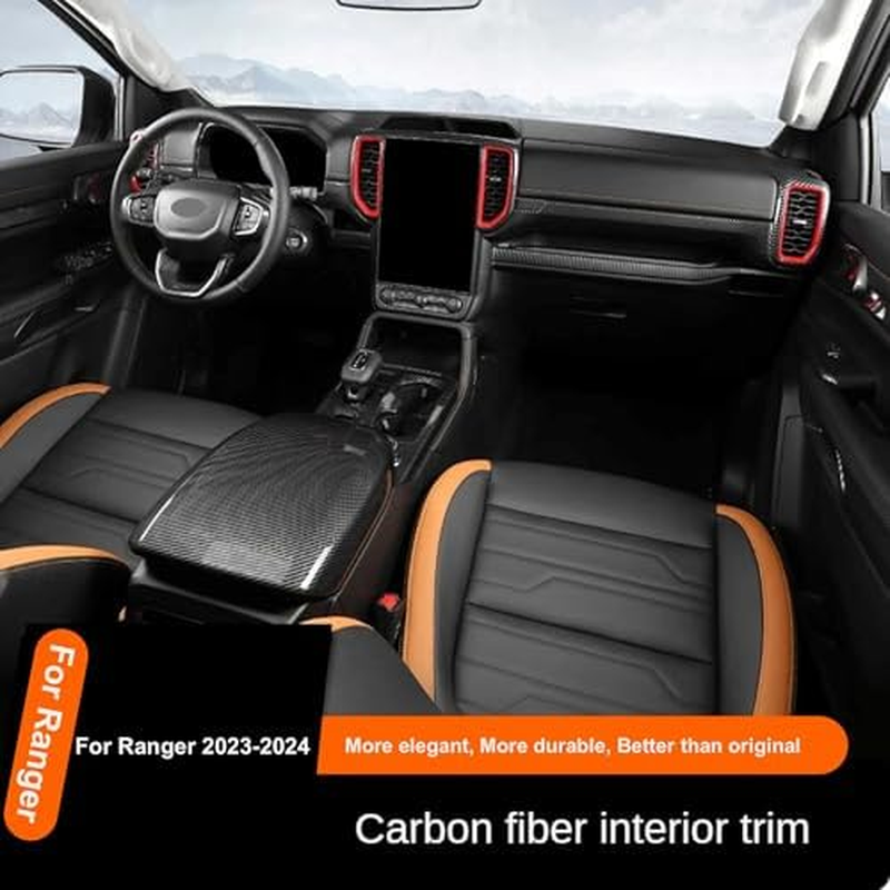 Car Interior Door Panel Trim Cover Car Door Armrest Strip Panel Protective Cover Car Accessories Compatible with Ford Ranger 2022 2023 2024 Carbon Fiber Interior Trim Cover ABS image number 2