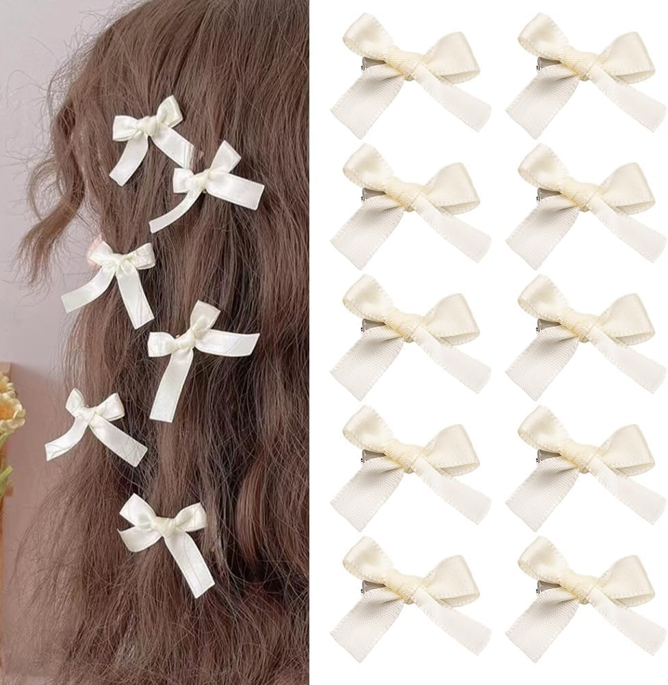 Small Hair Bow Clip Accessories Set for Women Girls Mini Hair Barrettes for Fine Hair Flower Girl Hair Bow Clip Halloween Hair Clips Tiny White Christmas Hair Ribbon Bow Hair Clips for Girls Party - Long Tail Hair Bow Clip image number 3